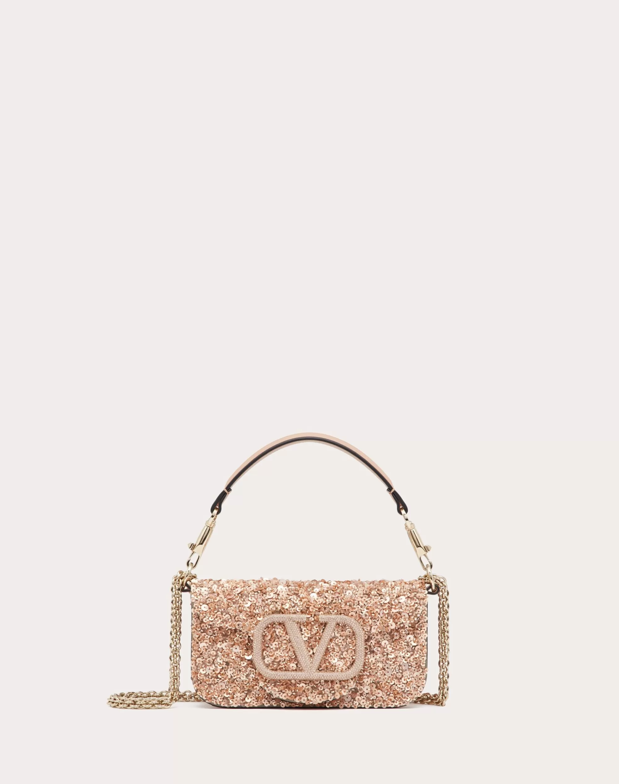 Valentino LOCÒ EMBROIDERED SMALL SHOULDER BAG RoseMist Cheap