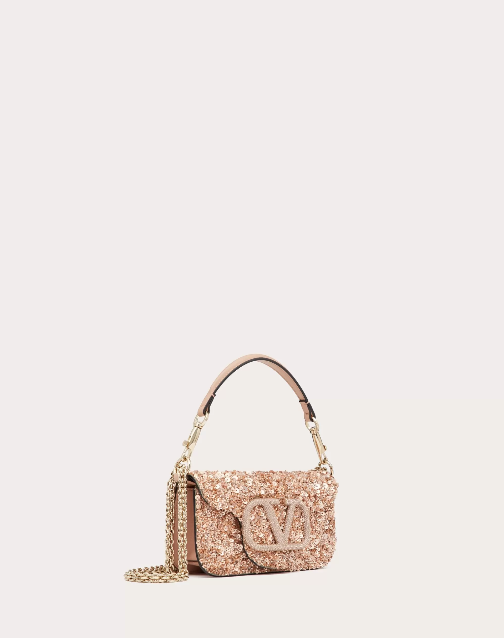 Valentino LOCÒ EMBROIDERED SMALL SHOULDER BAG RoseMist Cheap