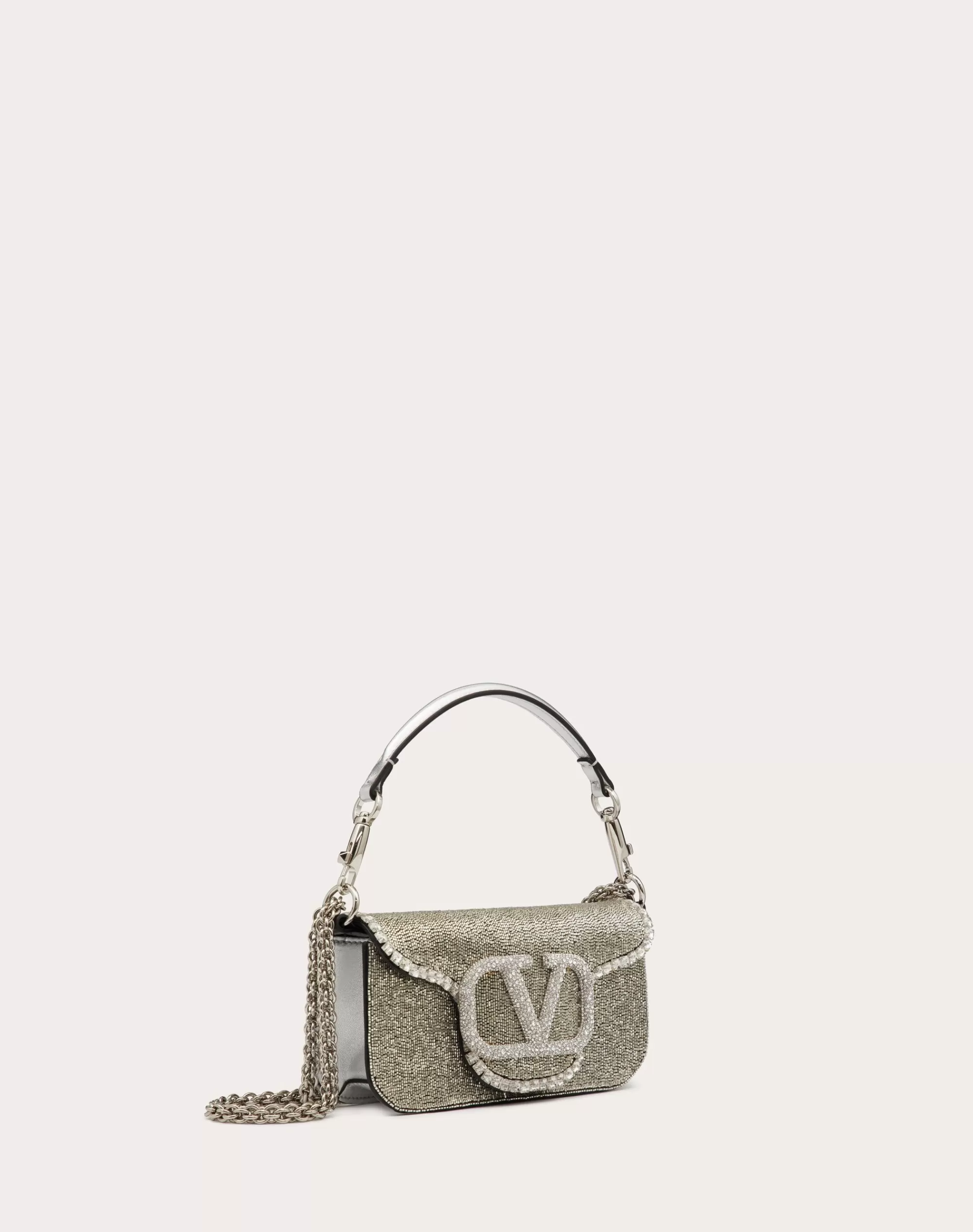 Valentino LOCÒ EMBROIDERED SMALL SHOULDER BAG Silver/crystal Best Sale