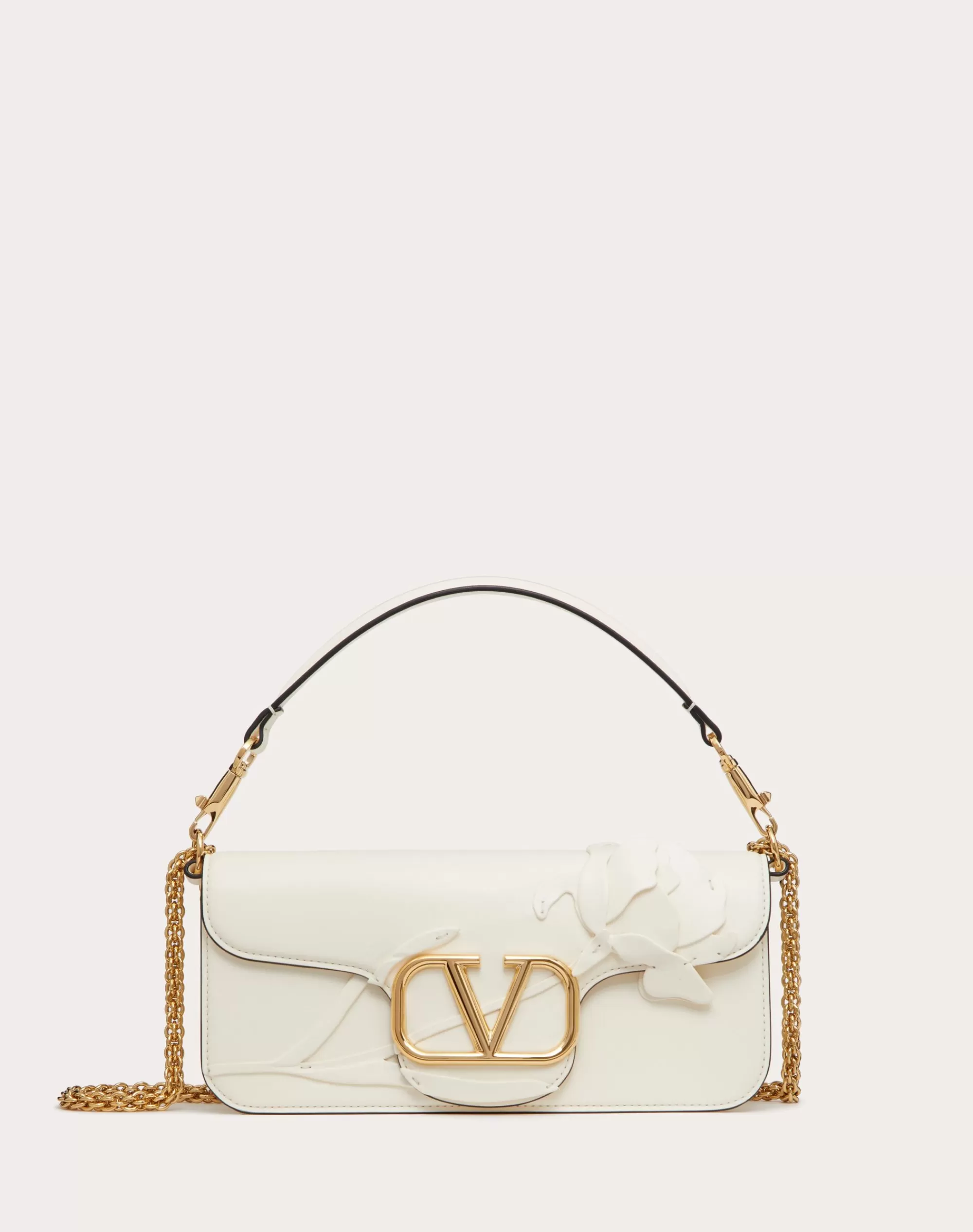 Valentino LOCÒ SHOULDER BAG WITH APPLIQUE FLOWERS Ivory Flash Sale