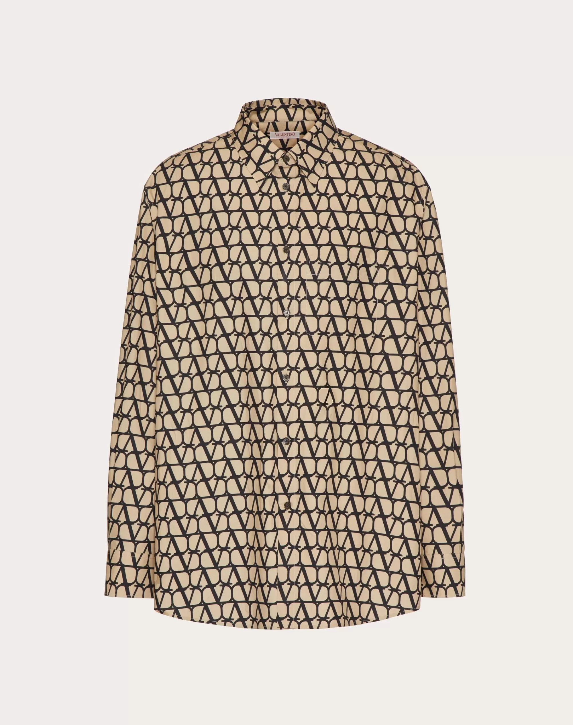 Valentino LONG SLEEVE COTTON SHIRT WITH TOILE ICONOGRAPHE PRINT Beige/black Online