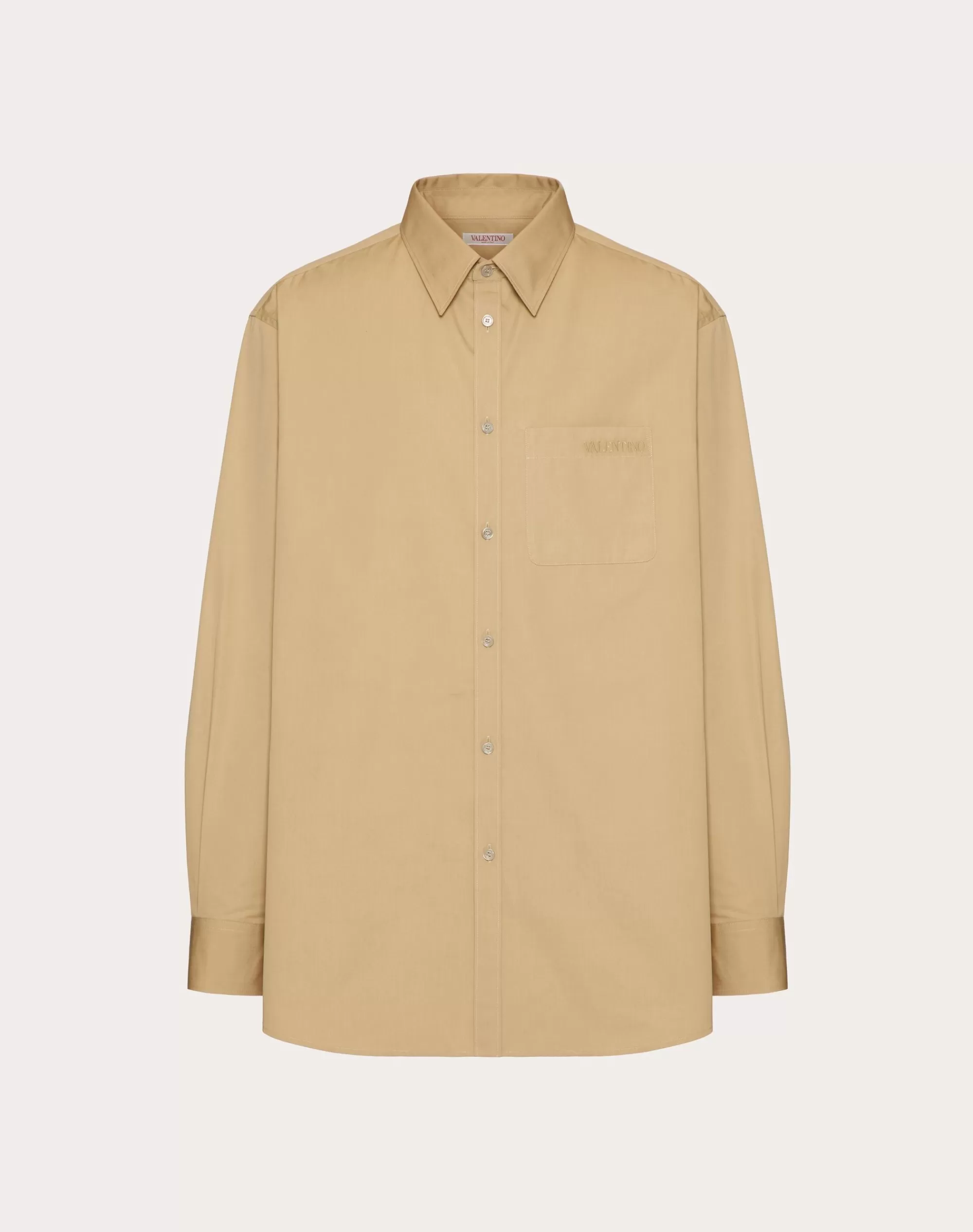 Valentino LONG SLEEVE COTTON SHIRT WITH EMBROIDERY Beige Fashion