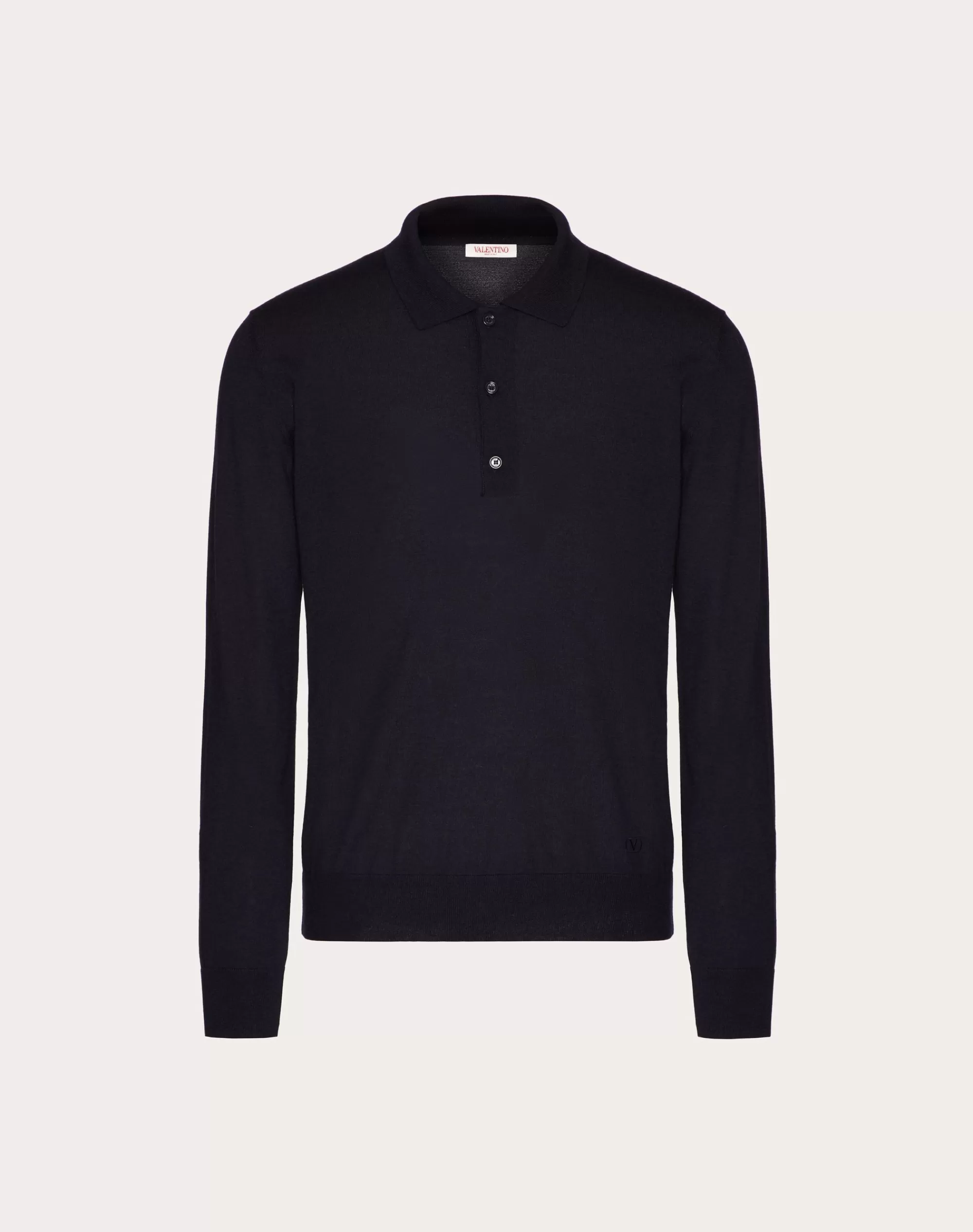 Valentino LONG-SLEEVE CASHMERE AND SILK POLO SHIRT WITH VLOGO SIGNATURE EMBROIDERY Best Sale