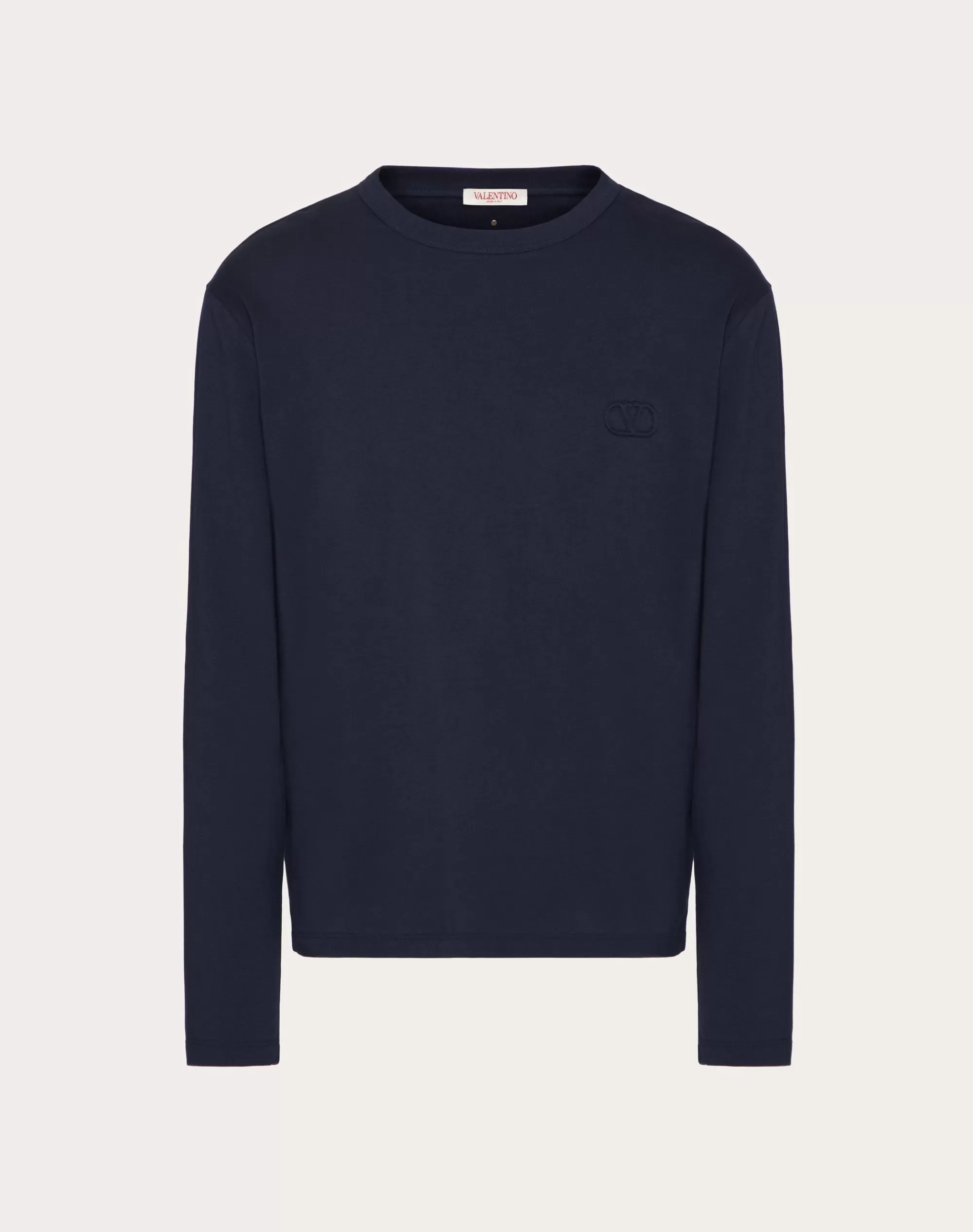 Valentino LONG-SLEEVE COTTON T-SHIRT WITH VLOGO SIGNATURE PATCH Navy Fashion