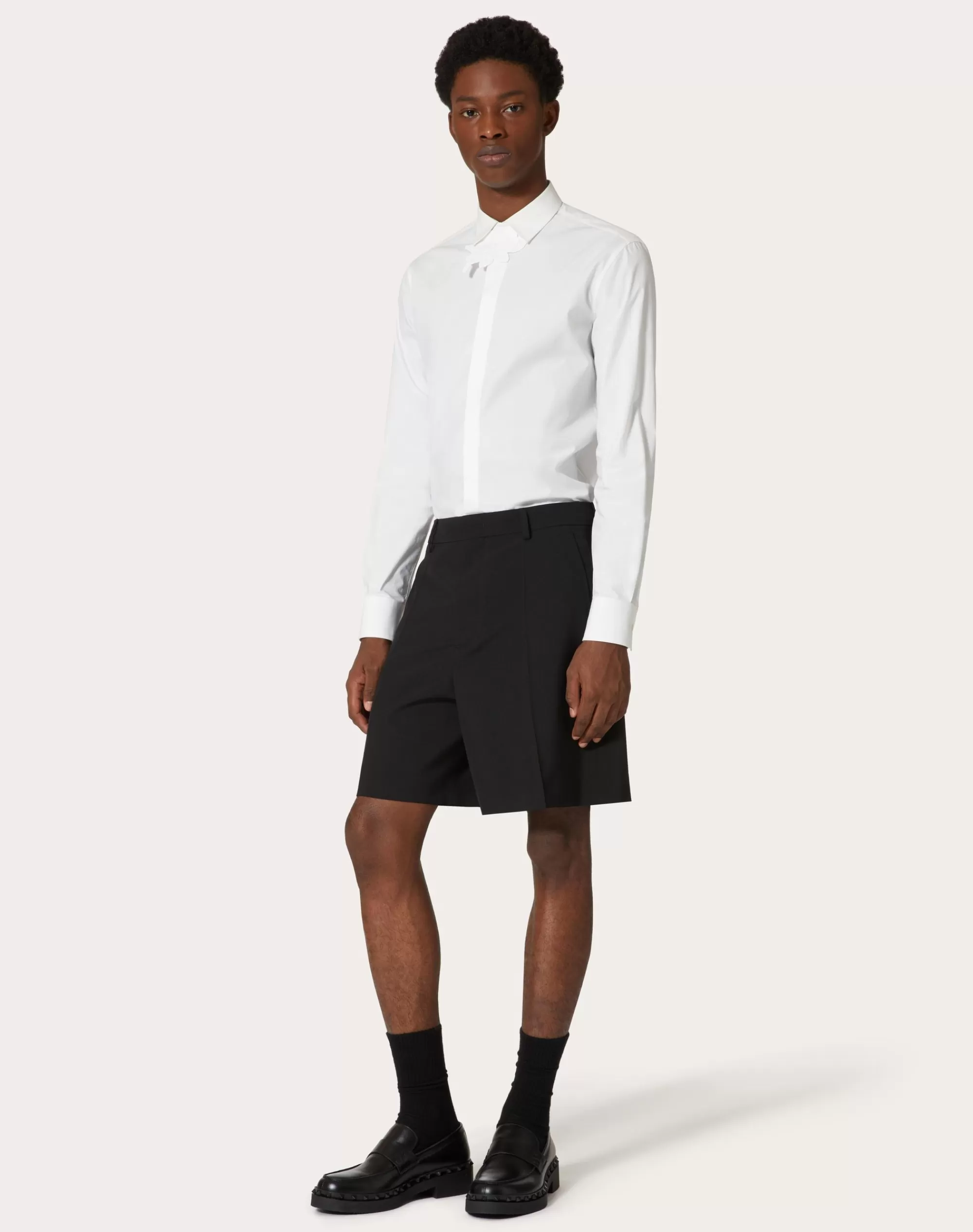 Valentino LONG-SLEEVED COTTON POPLIN SHIRT WITH FLOWER PATCH White Best