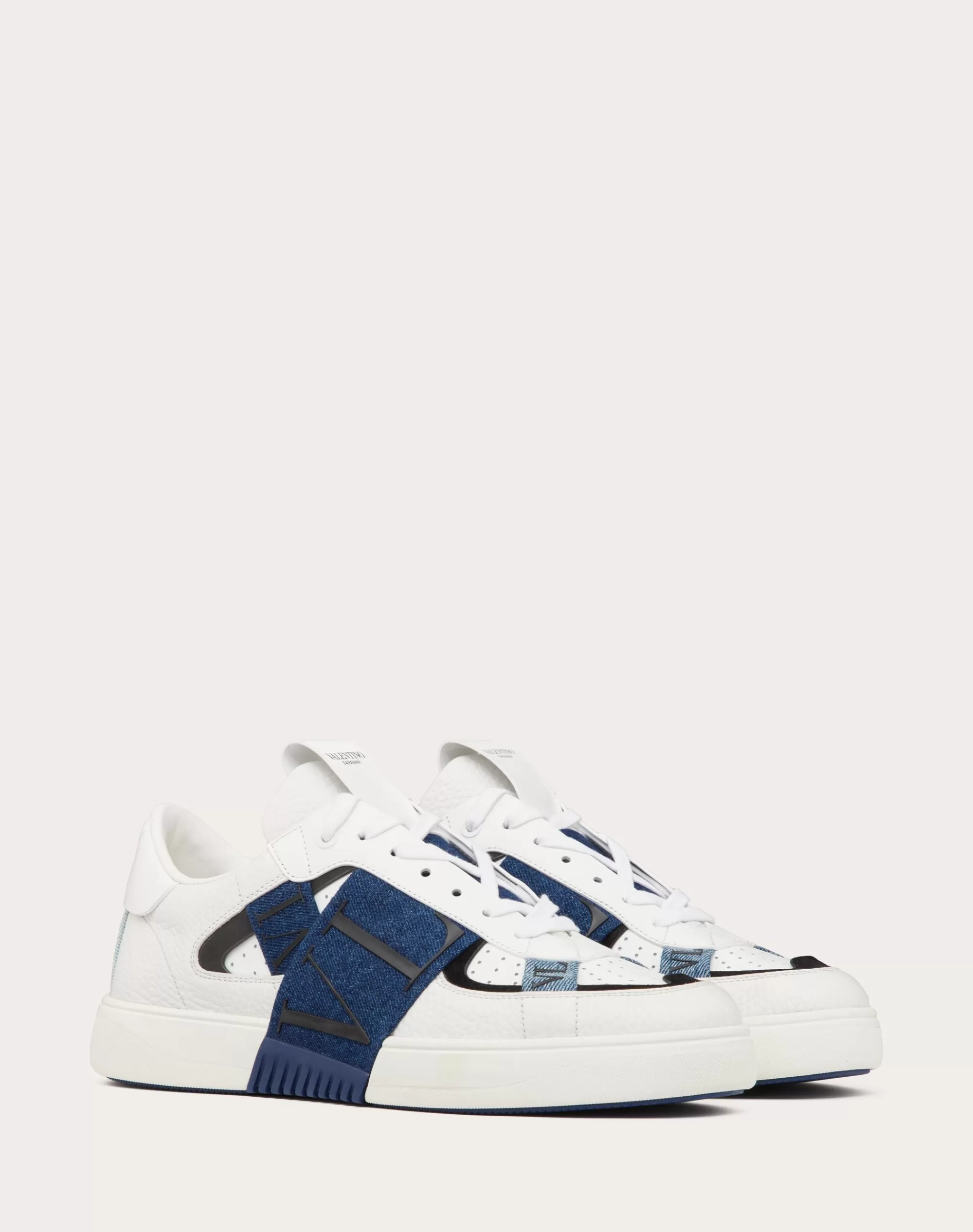 Valentino LOW-TOP VL7N SNEAKERS IN CALFSKIN AND DENIM Denim/white New