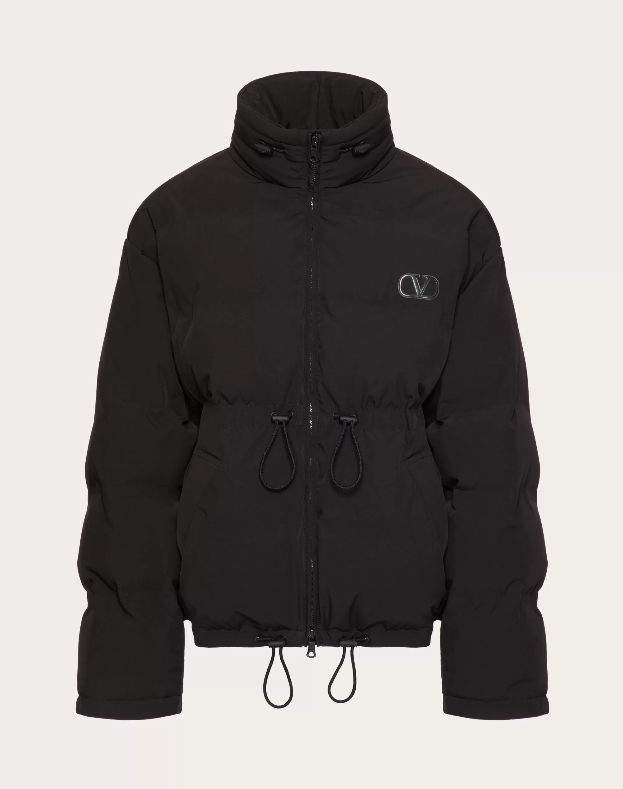 Valentino MATTE NYLON DOWN JACKET WITH HOOD AND VLOGO SIGNATURE PATCH Black Shop