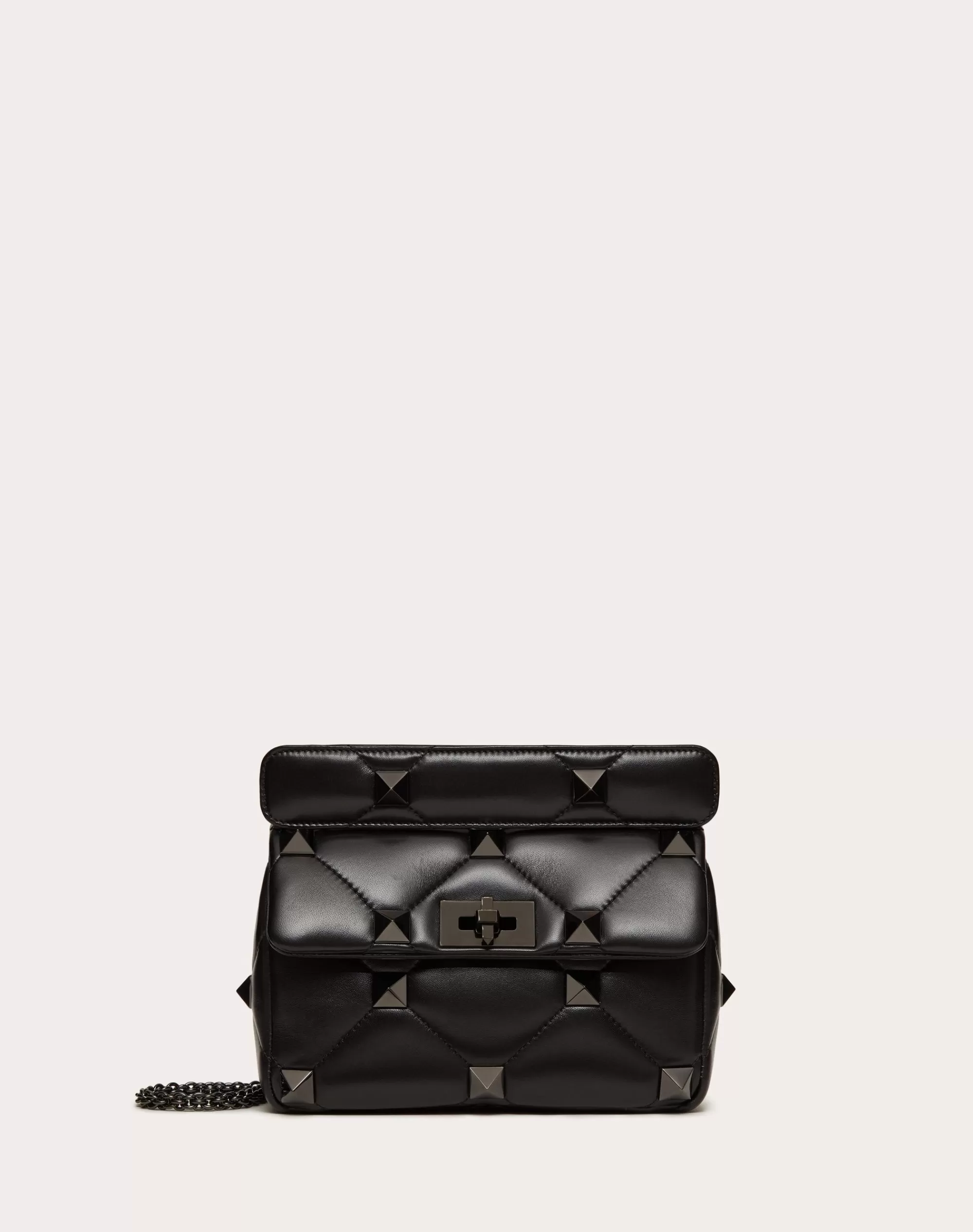Valentino MEDIUM ROMAN STUD THE SHOULDER BAG IN NAPPA WITH CHAIN AND TONE-ON-TONE STUDS Black Outlet