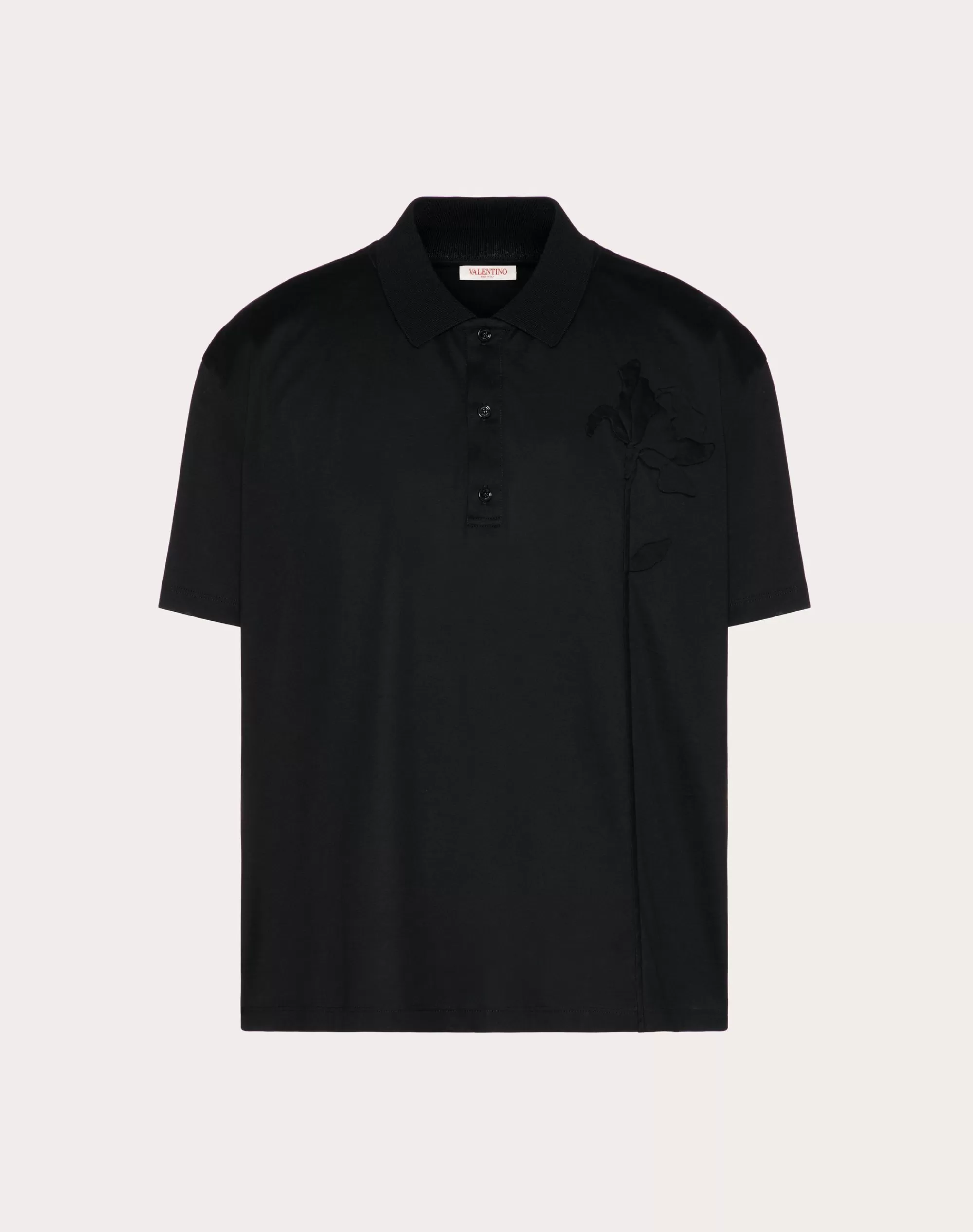 Valentino MERCERIZED COTTON POLO WITH FLOWER EMBROIDERY Black Online