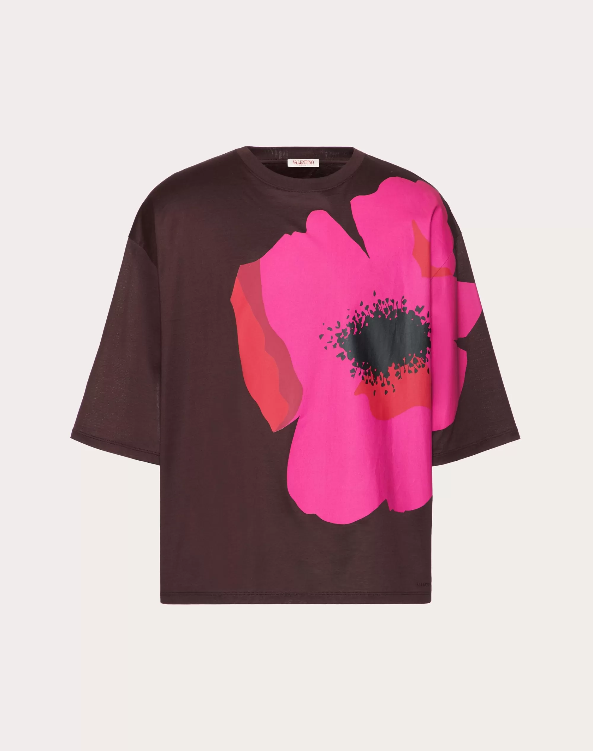 Valentino MERCERIZED COTTON T-SHIRT WITH FLOWER PORTRAIT PRINT Tobacco/pinkPp Clearance