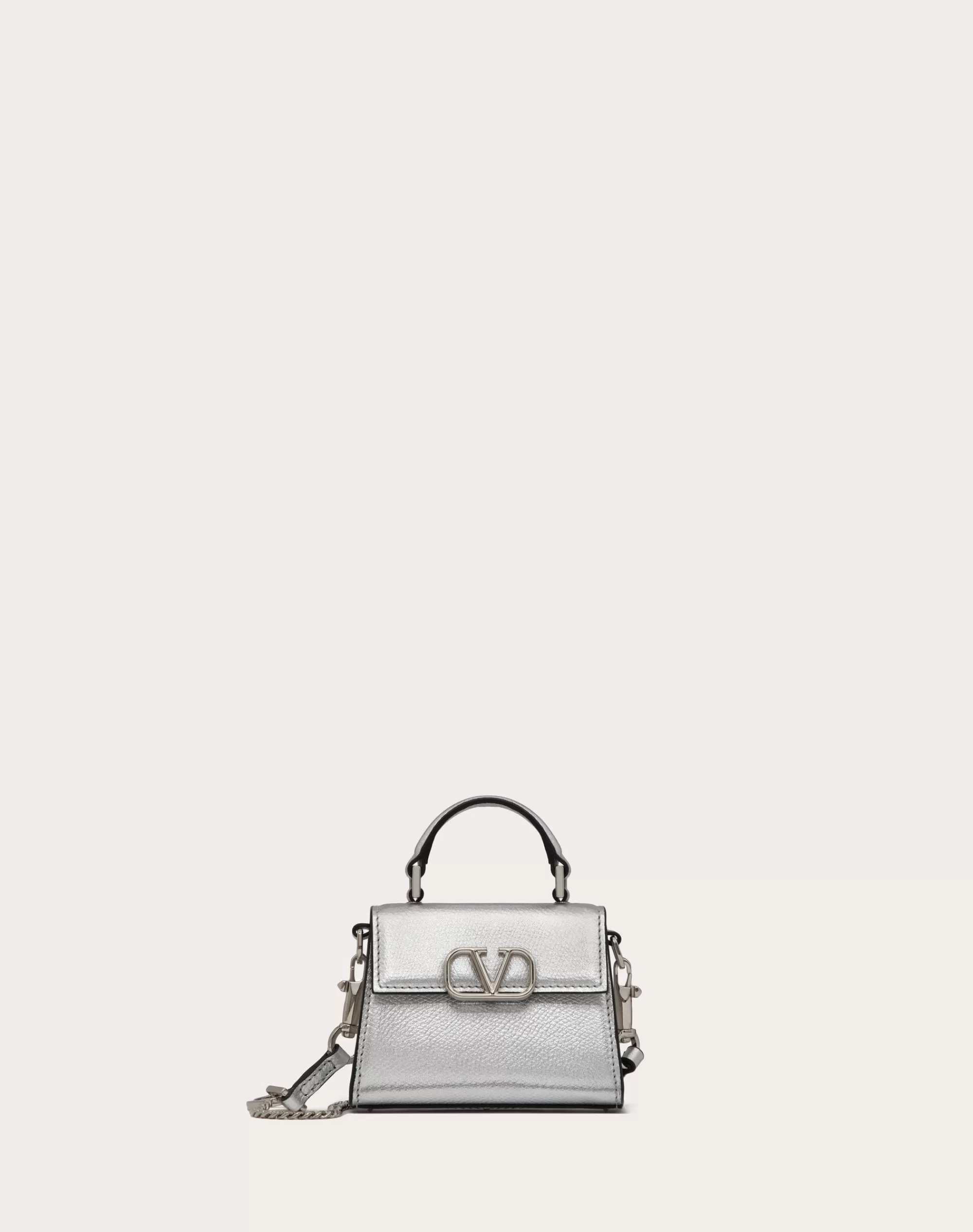 Valentino MICRO VSLING HANDBAG IN METALLIC GRAINY CALFSKIN Silver Fashion