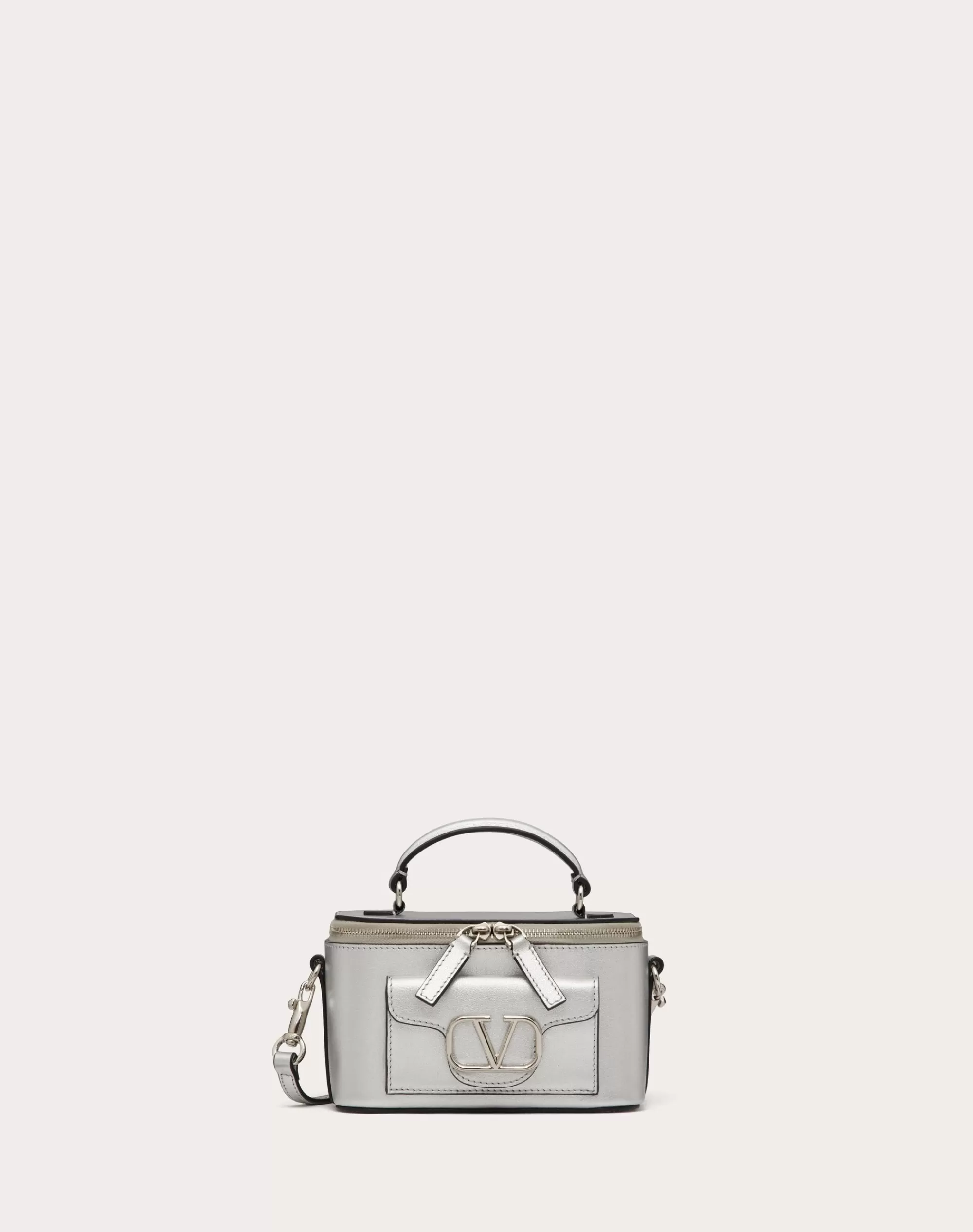 Valentino MINI LOCÒ HANDBAG IN METALLIC CALFSKIN Silver Discount