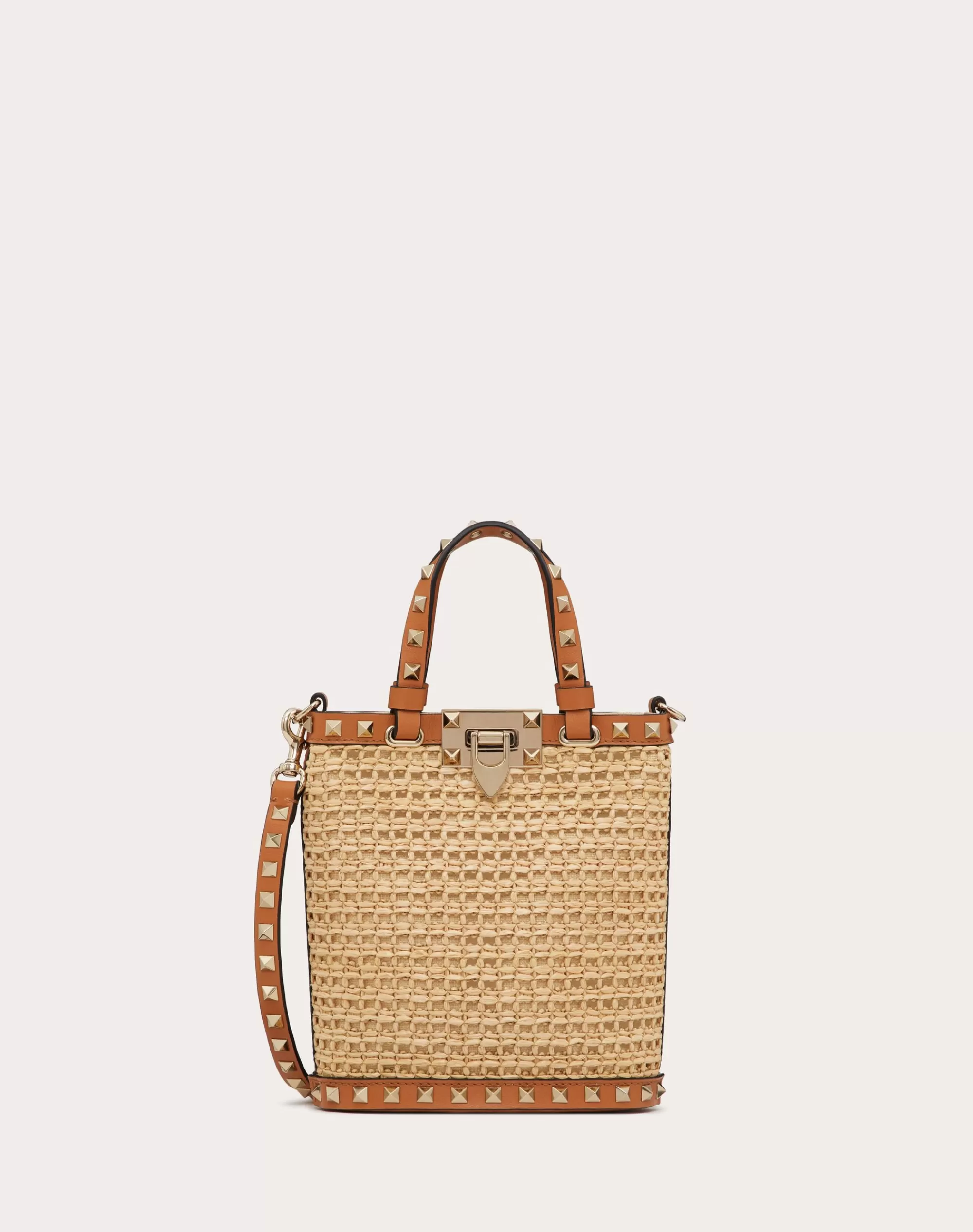 Valentino MINI ROCKSTUD RAFFIA SHOULDER BAG Natural/almond Hot