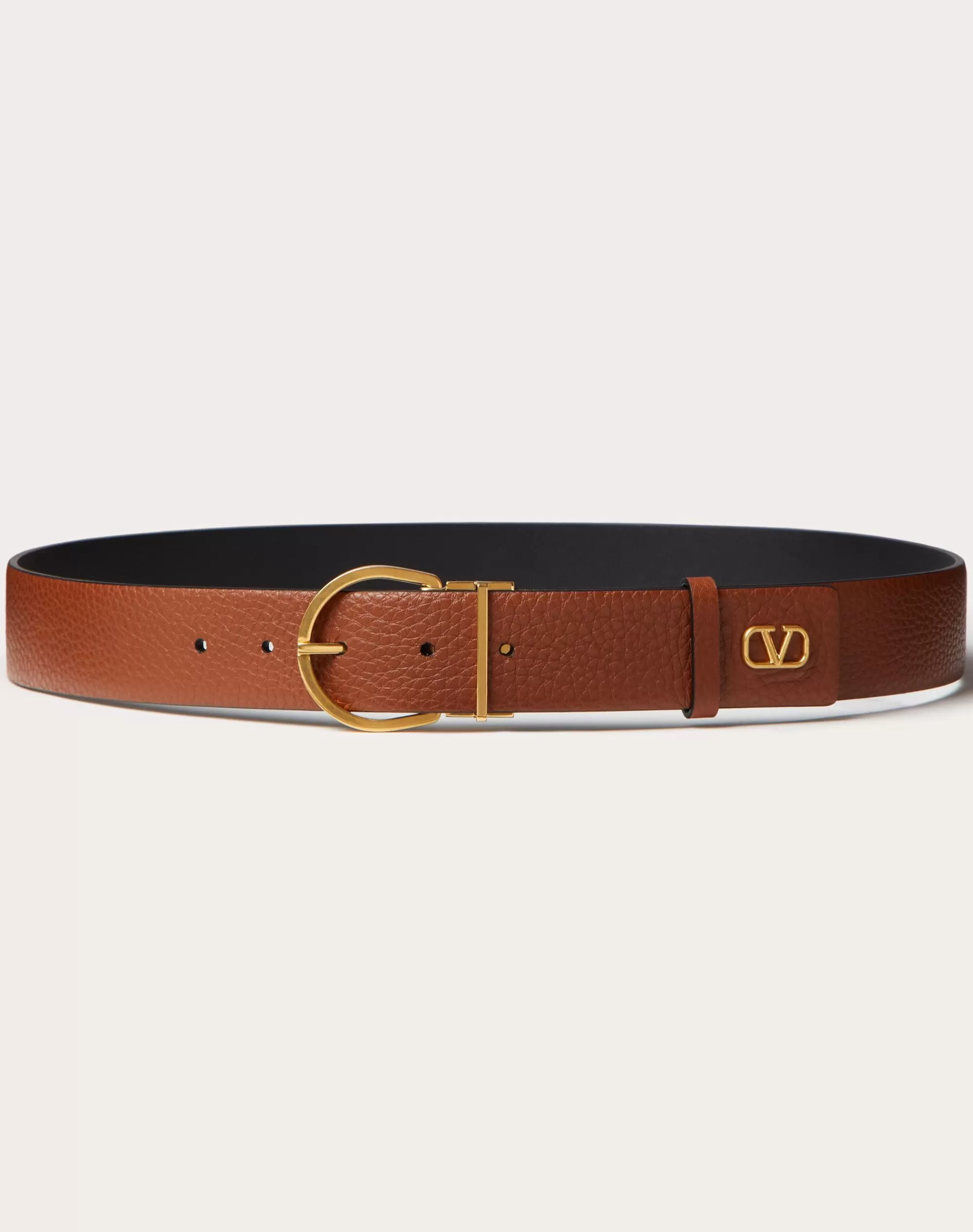 Valentino MINI VLOGO SIGNATURE CALFSKIN BELT 35MM / 1.3 IN. SaddleBrown Best