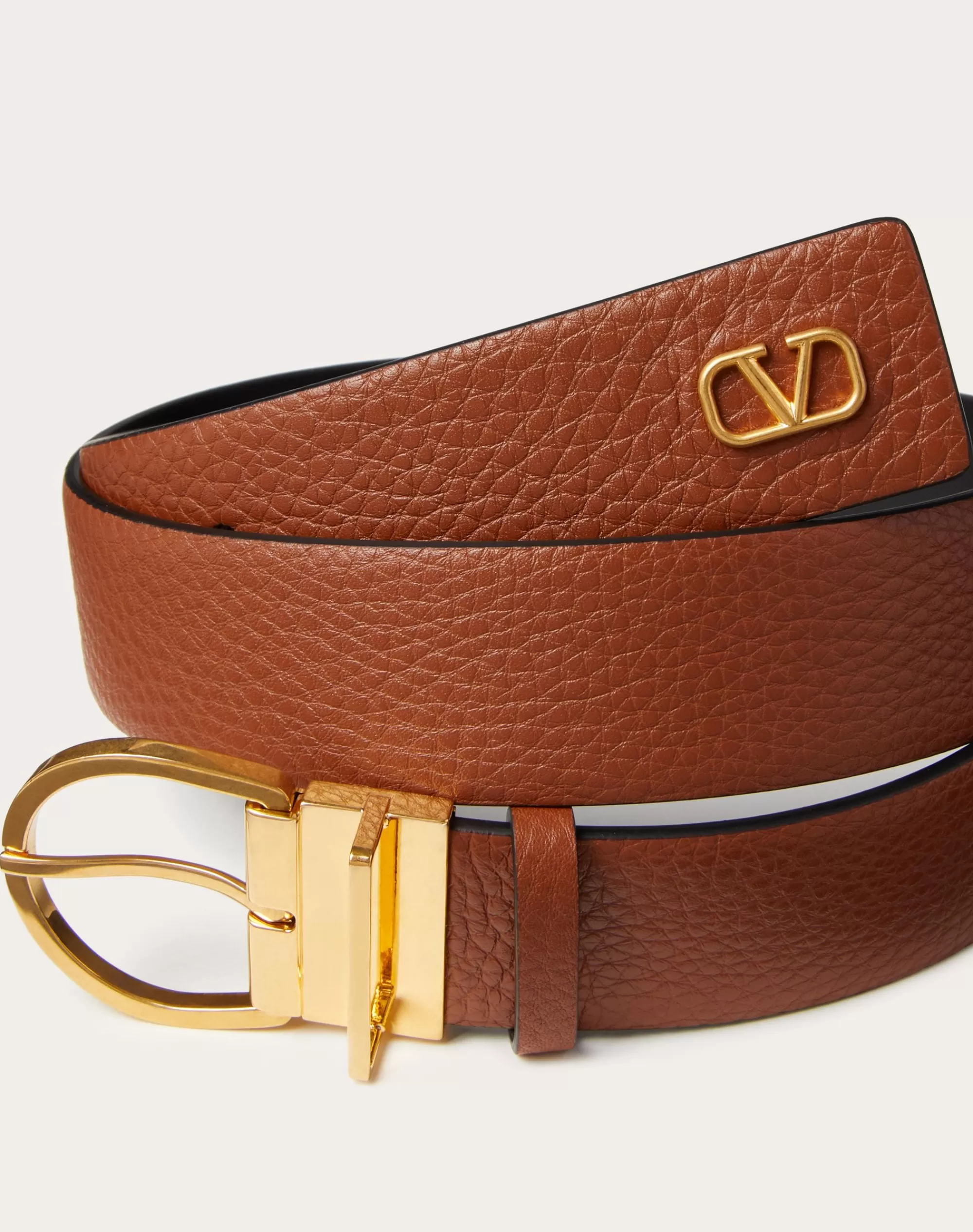 Valentino MINI VLOGO SIGNATURE CALFSKIN BELT 35MM / 1.3 IN. SaddleBrown Best