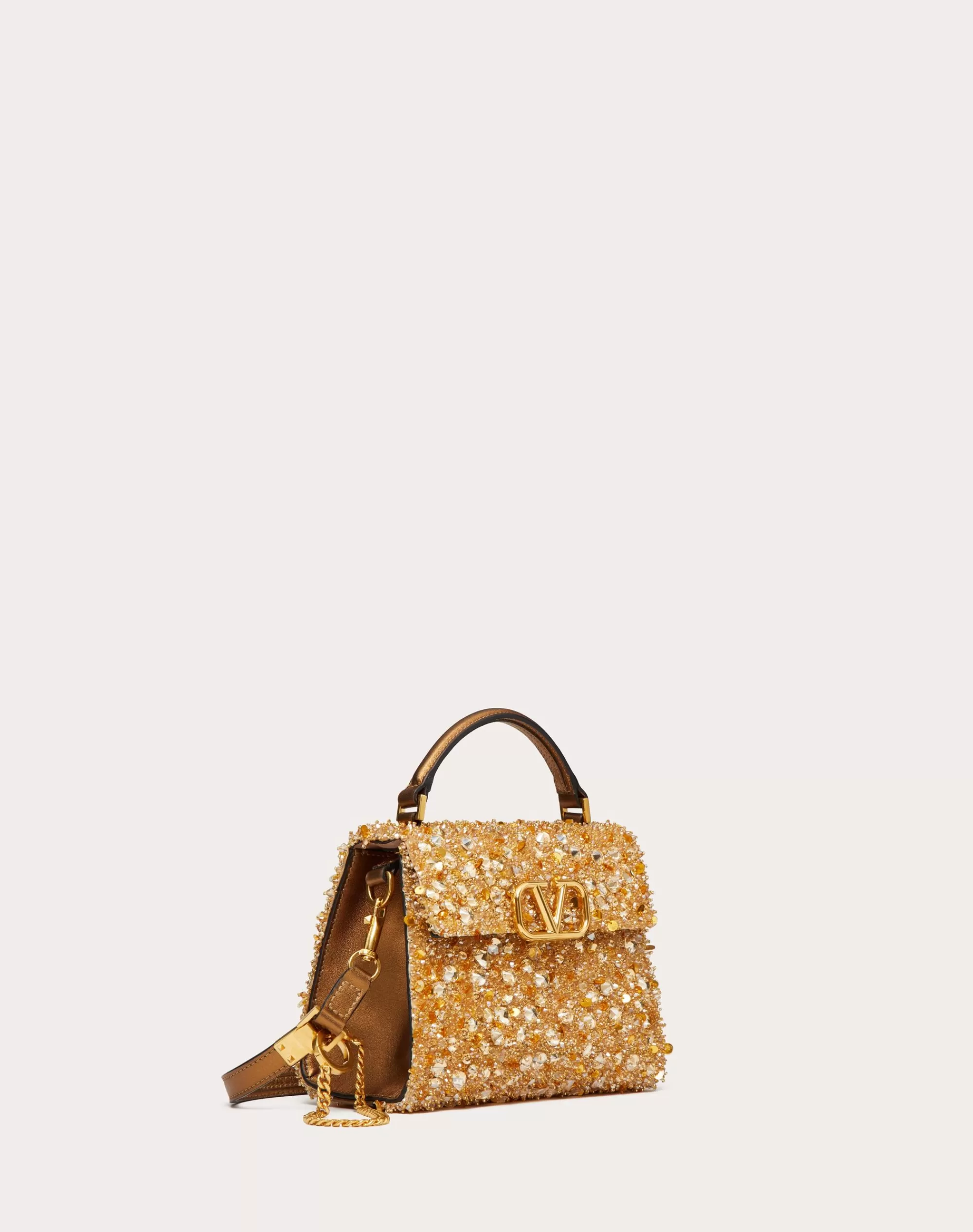 Valentino MINI VSLING HANDBAG WITH 3D EMBROIDERY BronzedGold Sale