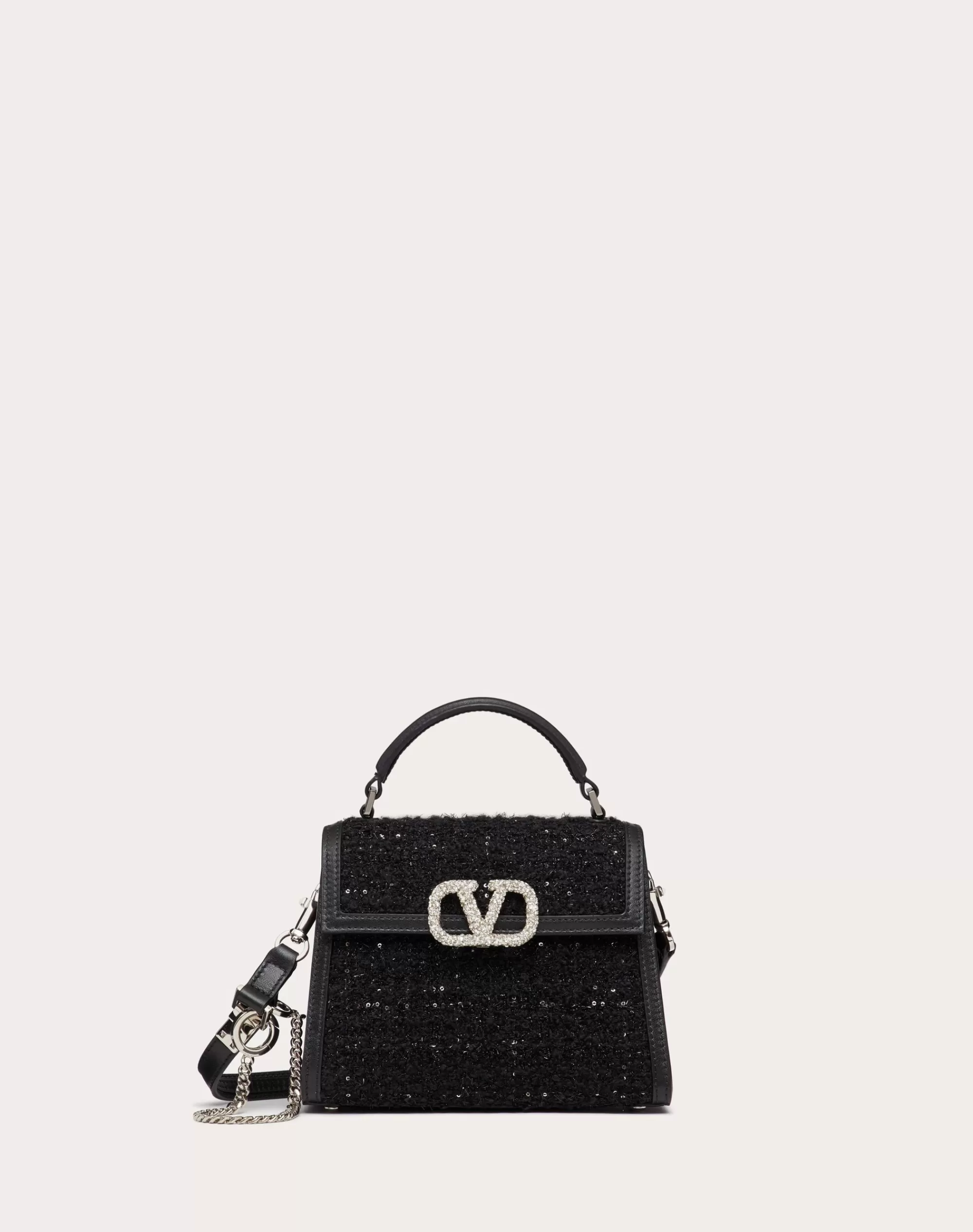 Valentino MINI VSLING TWEED HANDBAG Black/crystal Fashion