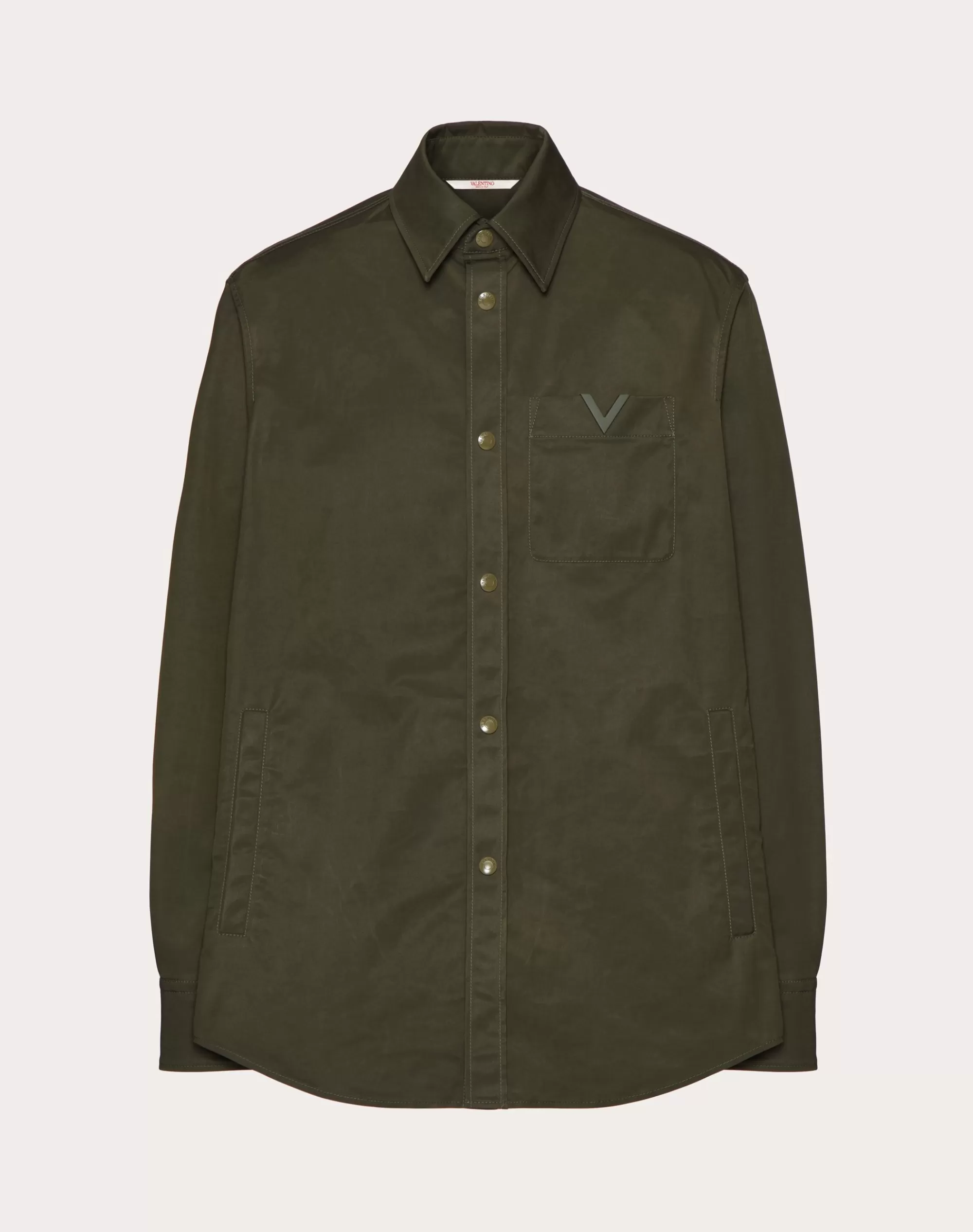 Valentino NYLON SHIRT JACKET WITH RUBBERIZED V DETAIL Olive Best