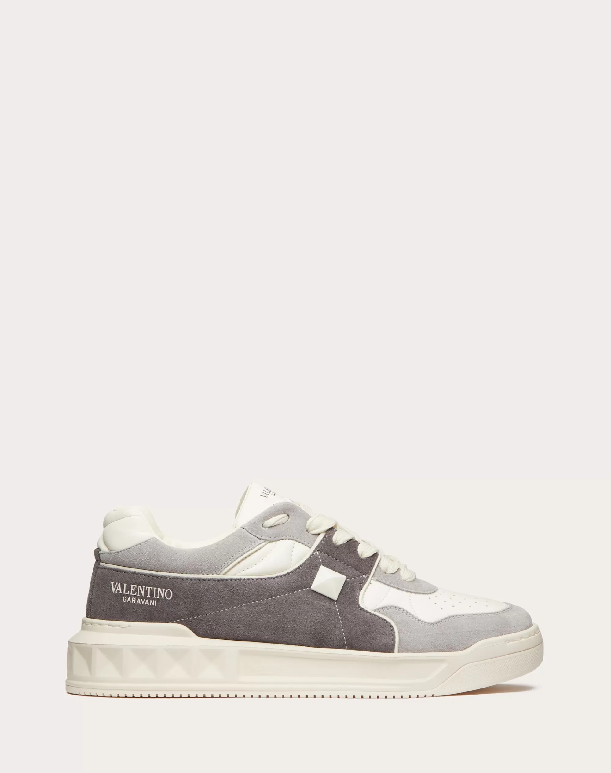 Valentino ONE STUD LOW-TOP SNEAKER IN SPLIT LEATHER AND NAPPA Grey/white Shop