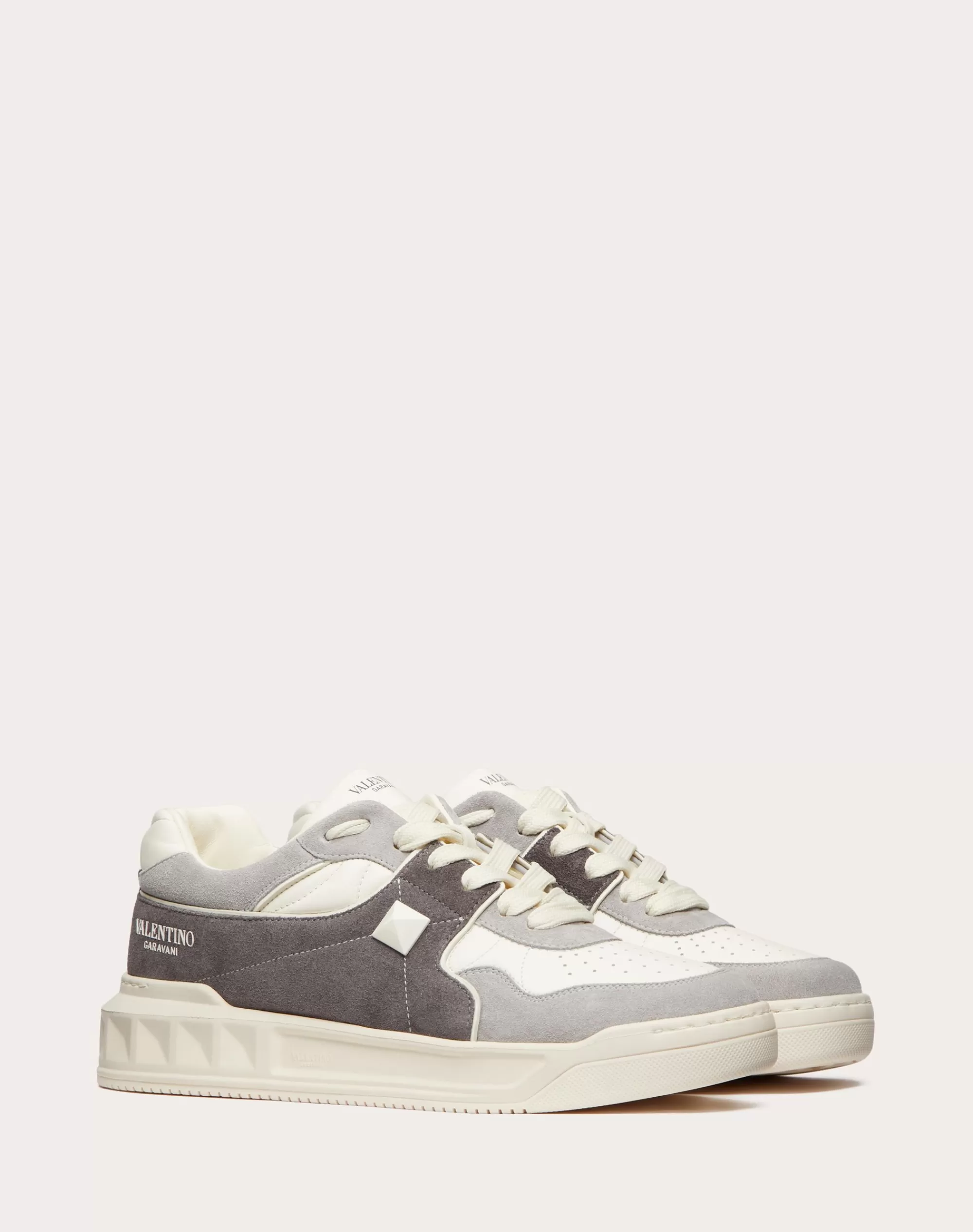 Valentino ONE STUD LOW-TOP SNEAKER IN SPLIT LEATHER AND NAPPA Grey/white Shop