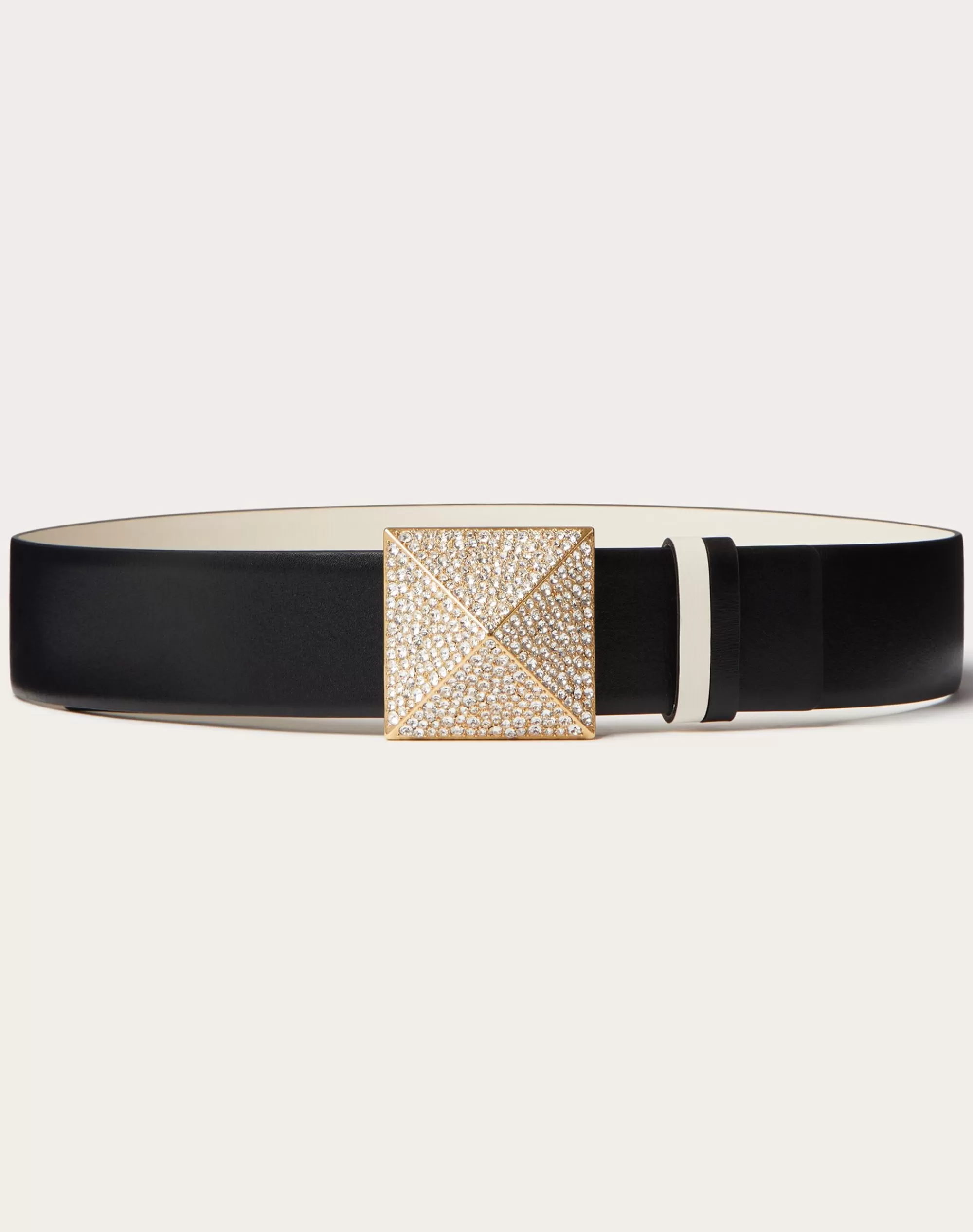 Valentino ONE STUD REVERSIBLE SHINY CALFSKIN BELT 40MM Black/lightIvory Online