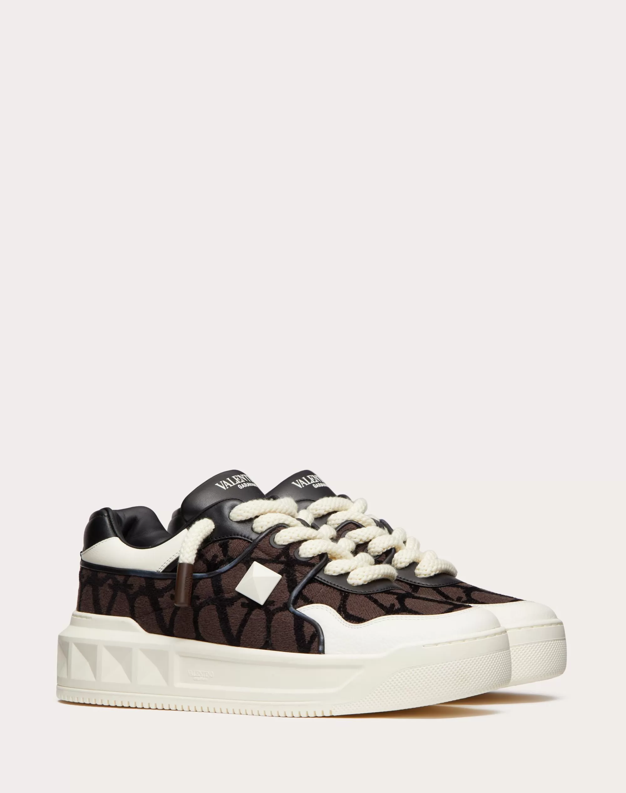 Valentino ONE STUD XL LOW-TOP SNEAKER IN NAPPA LEATHER AND TOILE ICONOGRAPHE FABRIC Discount