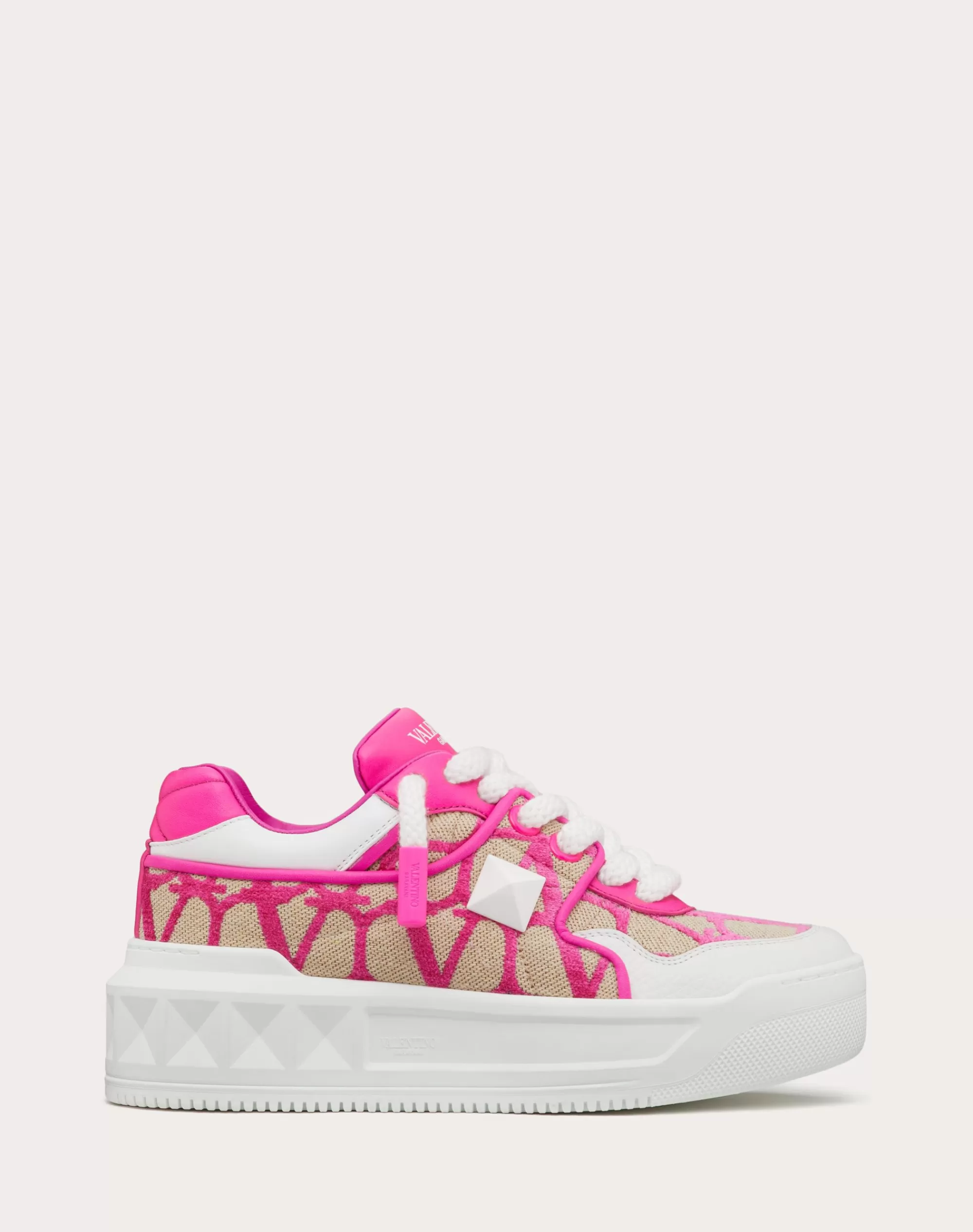 Valentino ONE STUD XL SNEAKER IN NAPPA LEATHER AND TOILE ICONOGRAPHE Beige/pinkPp Online