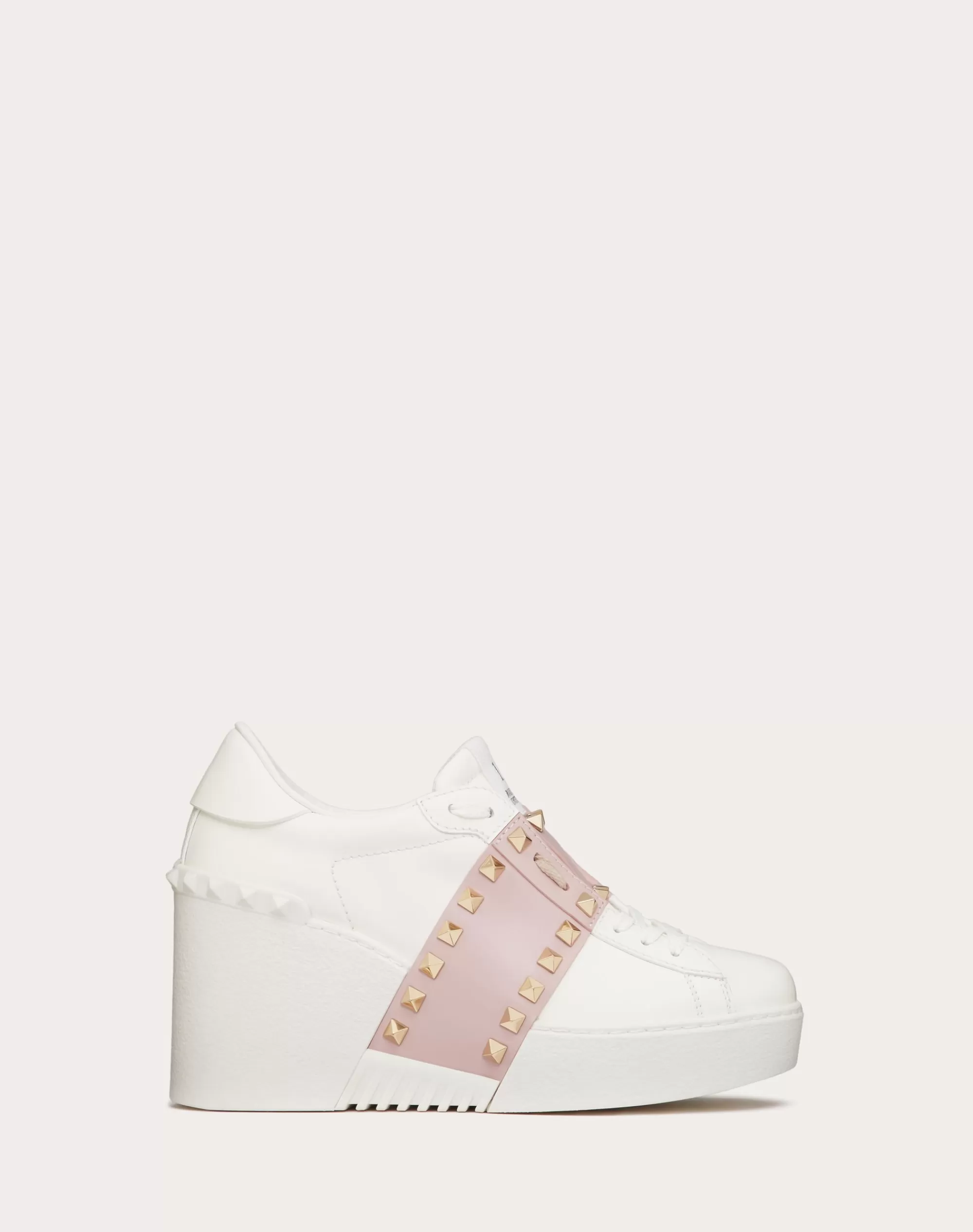 Valentino OPEN DISCO WEDGE SNEAKER IN CALFSKIN 85 MM White/waterRose Fashion