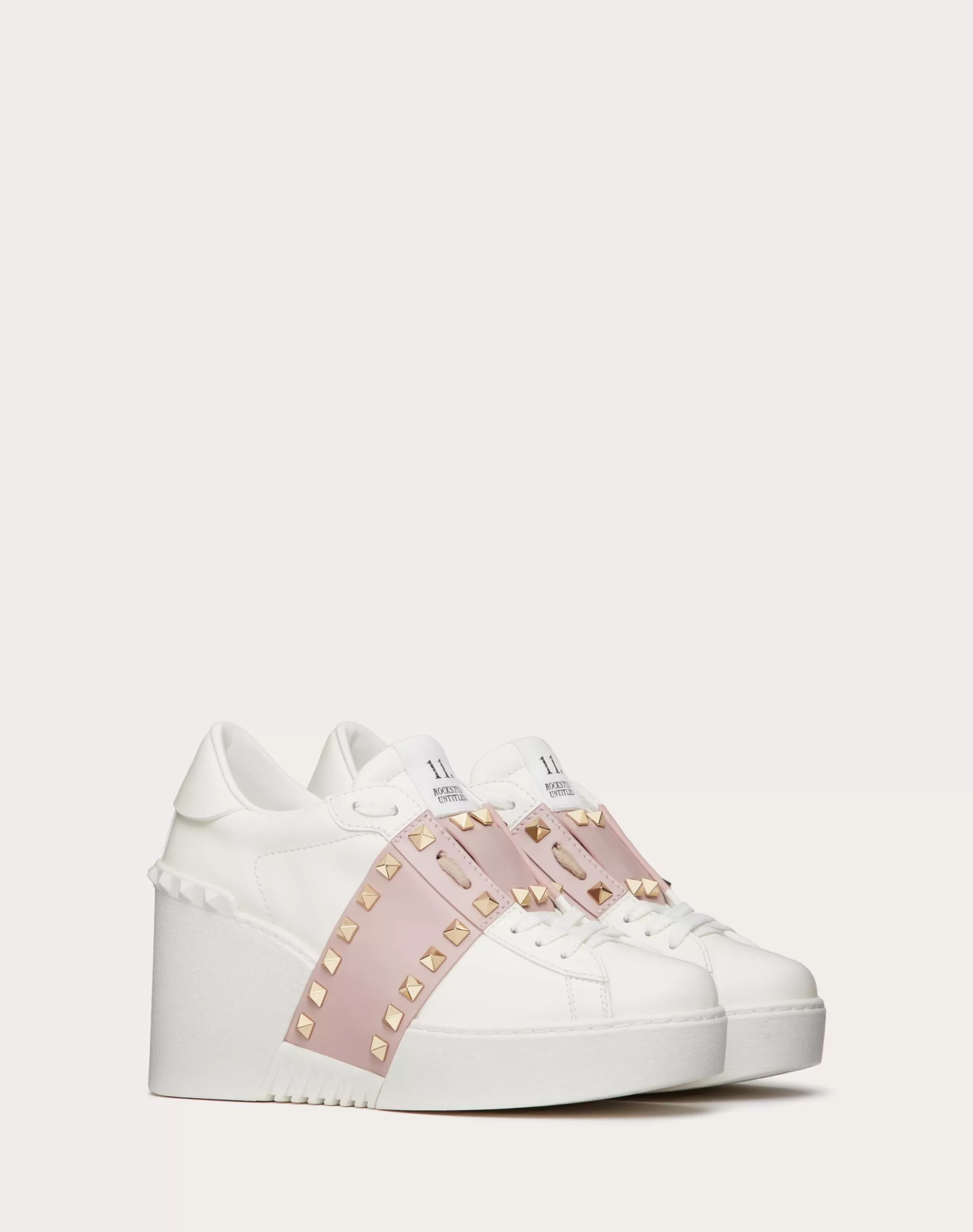 Valentino OPEN DISCO WEDGE SNEAKER IN CALFSKIN 85 MM White/waterRose Fashion