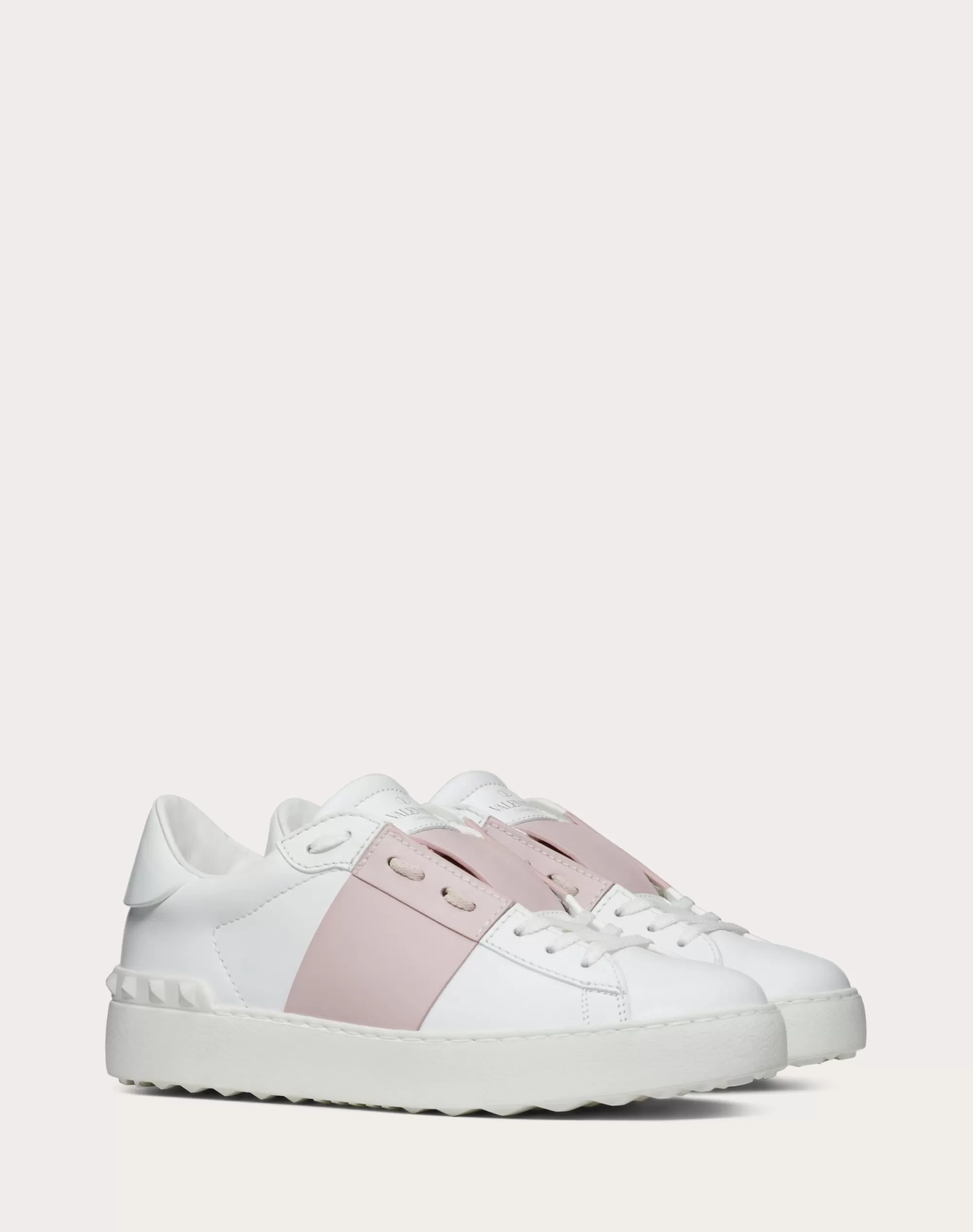 Valentino OPEN SNEAKER IN CALFSKIN LEATHER White/waterRose Cheap