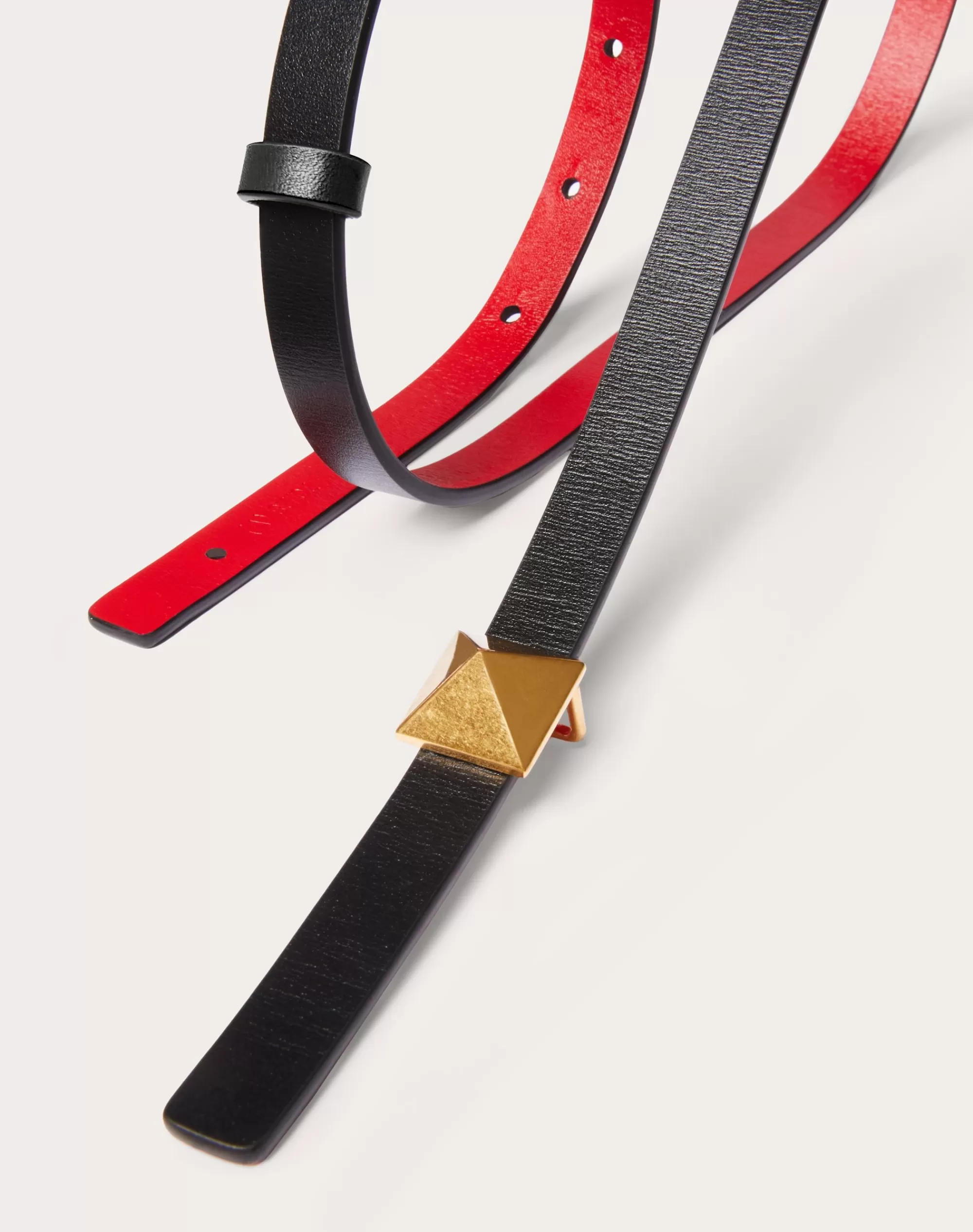 Valentino REVERSIBLE ONE STUD BELT IN GLOSSY CALFSKIN 12 MM Black/pureRed Online