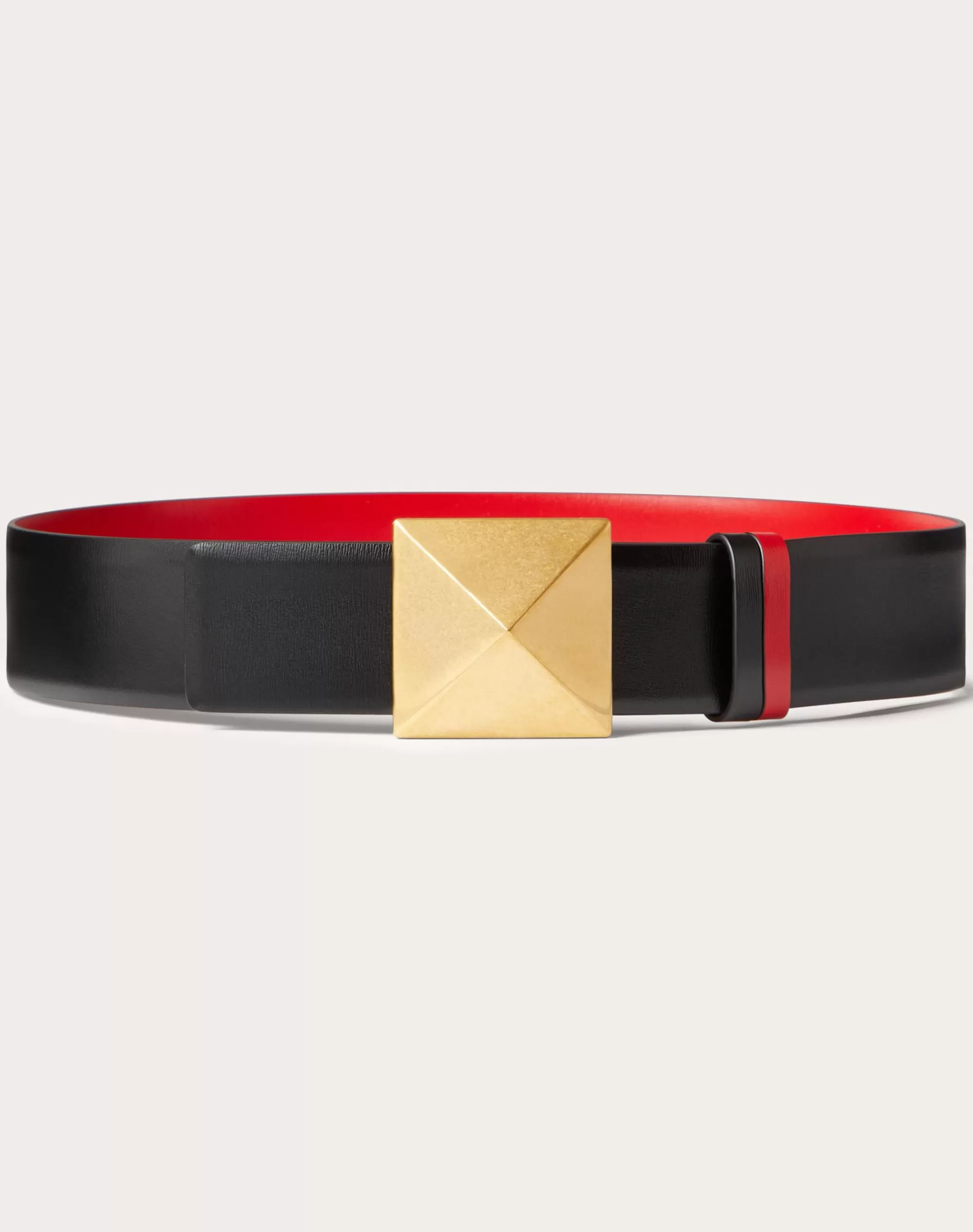 Valentino REVERSIBLE ONE STUD BELT IN GLOSSY CALFSKIN 40 MM Black/pureRed Fashion