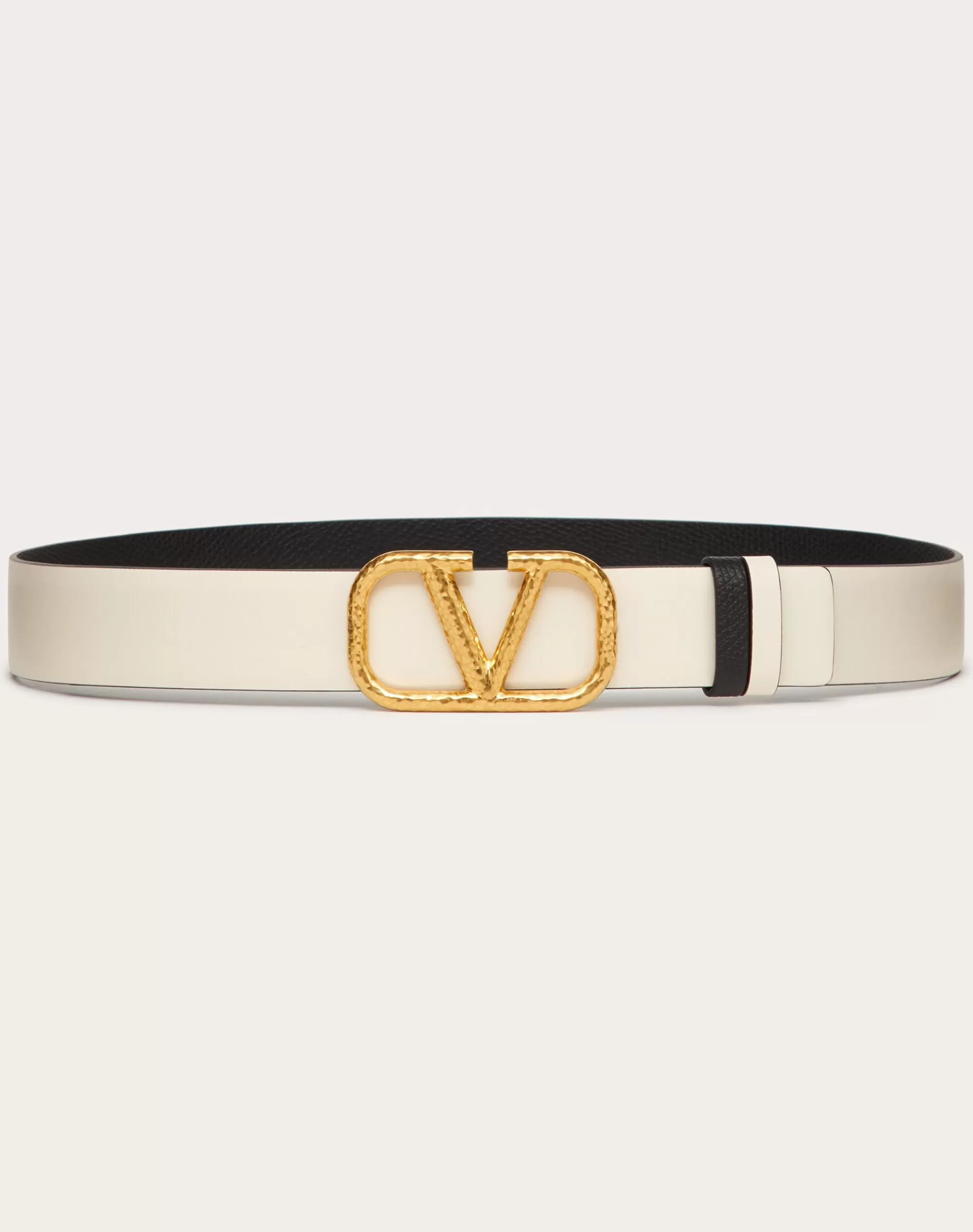 Valentino REVERSIBLE VLOGO SIGNATURE BELT IN GRAINY CALFSKIN 30MM LightIvory/black Store