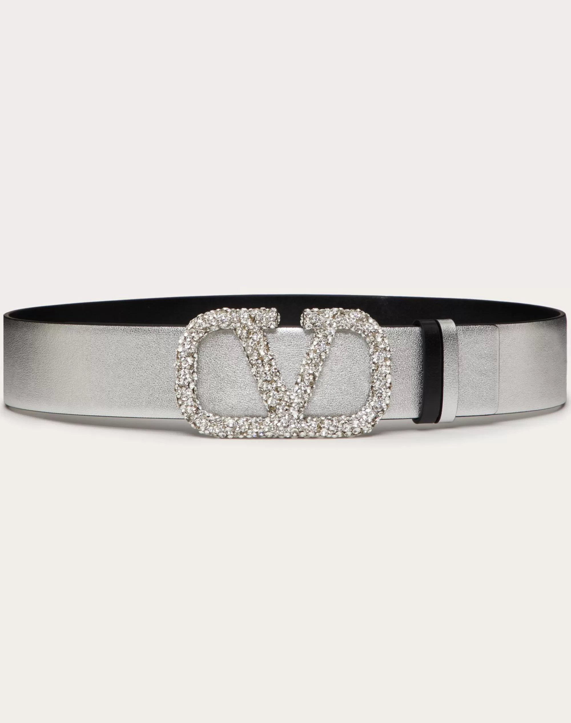 Valentino REVERSIBLE VLOGO SIGNATURE BELT IN METALLIC CALFSKIN 40 MM Silver Discount