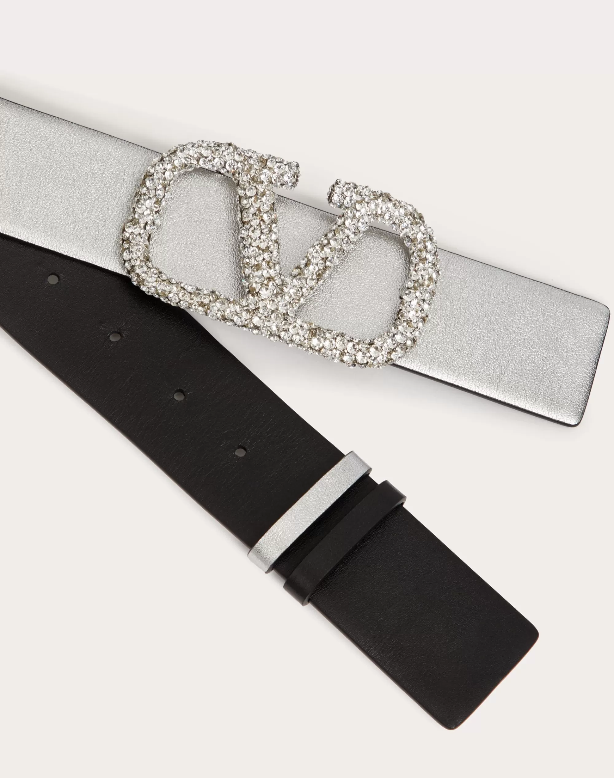 Valentino REVERSIBLE VLOGO SIGNATURE BELT IN METALLIC CALFSKIN 40 MM Silver Discount