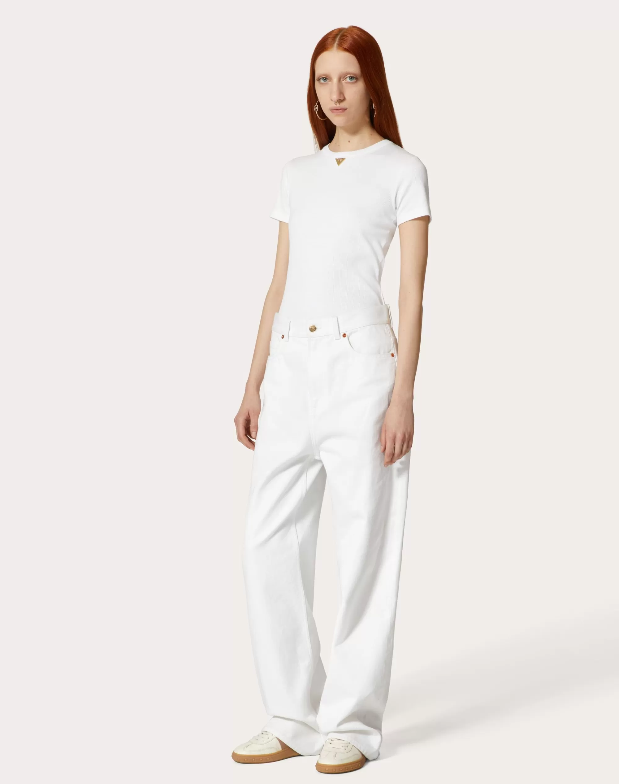 Valentino RIBBED COTTON T-SHIRT White Cheap