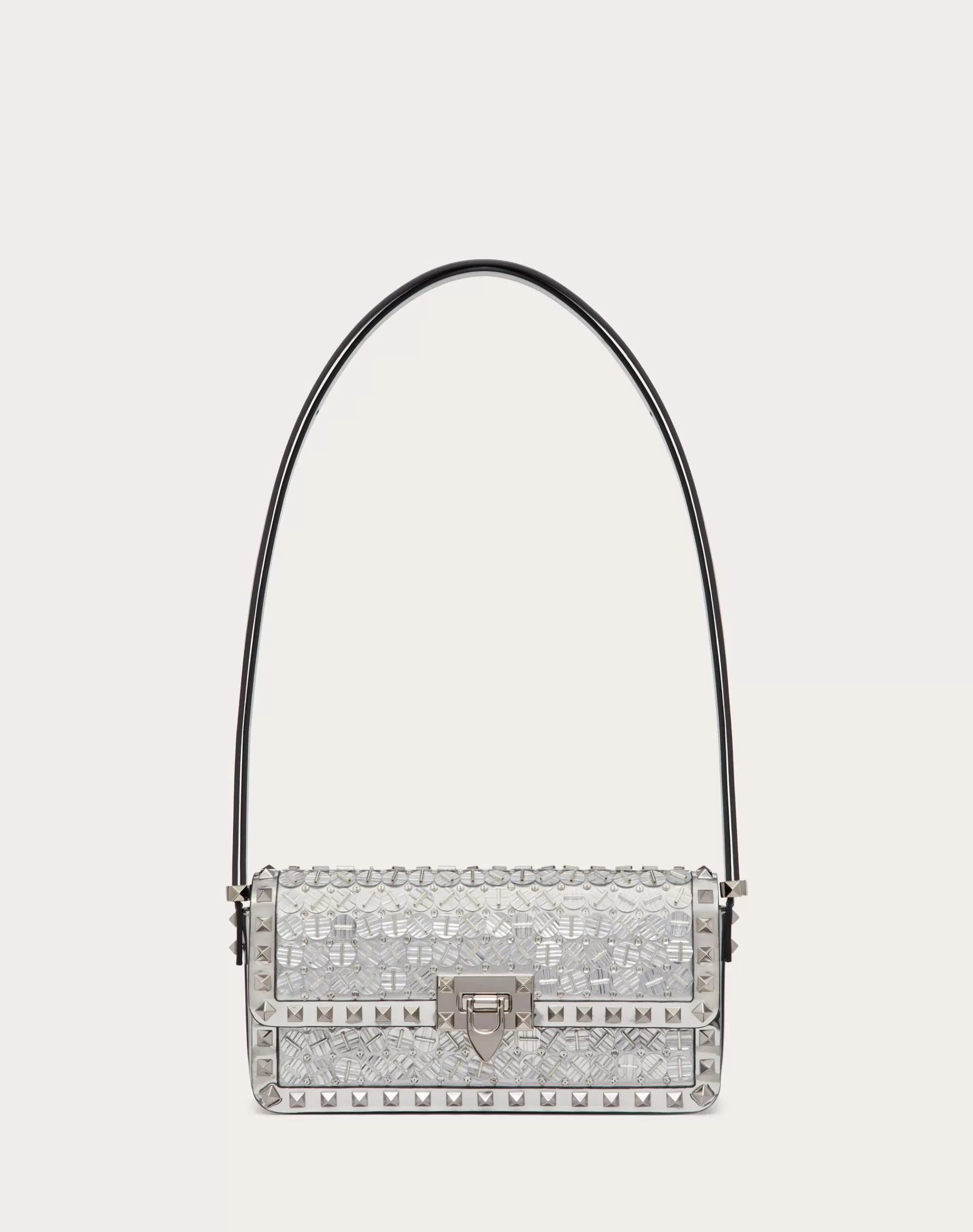 Valentino ROCKSTUD23 E/W EMBROIDERED SHOULDER BAG Silver/crystal Flash Sale