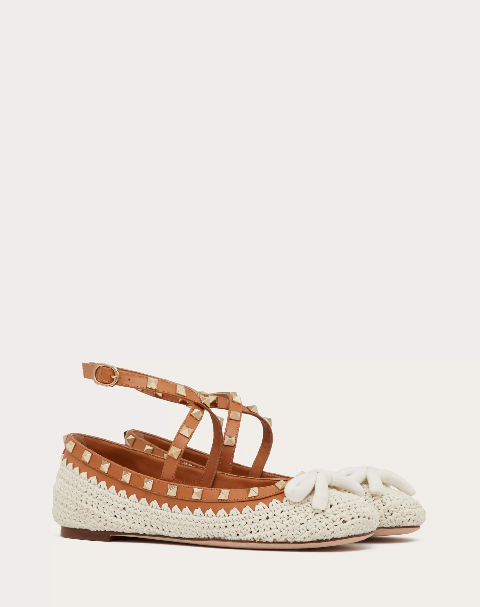 Valentino ROCKSTUD BALLERINA WITH CROCHET EMBROIDERY Natural/almond Best Sale