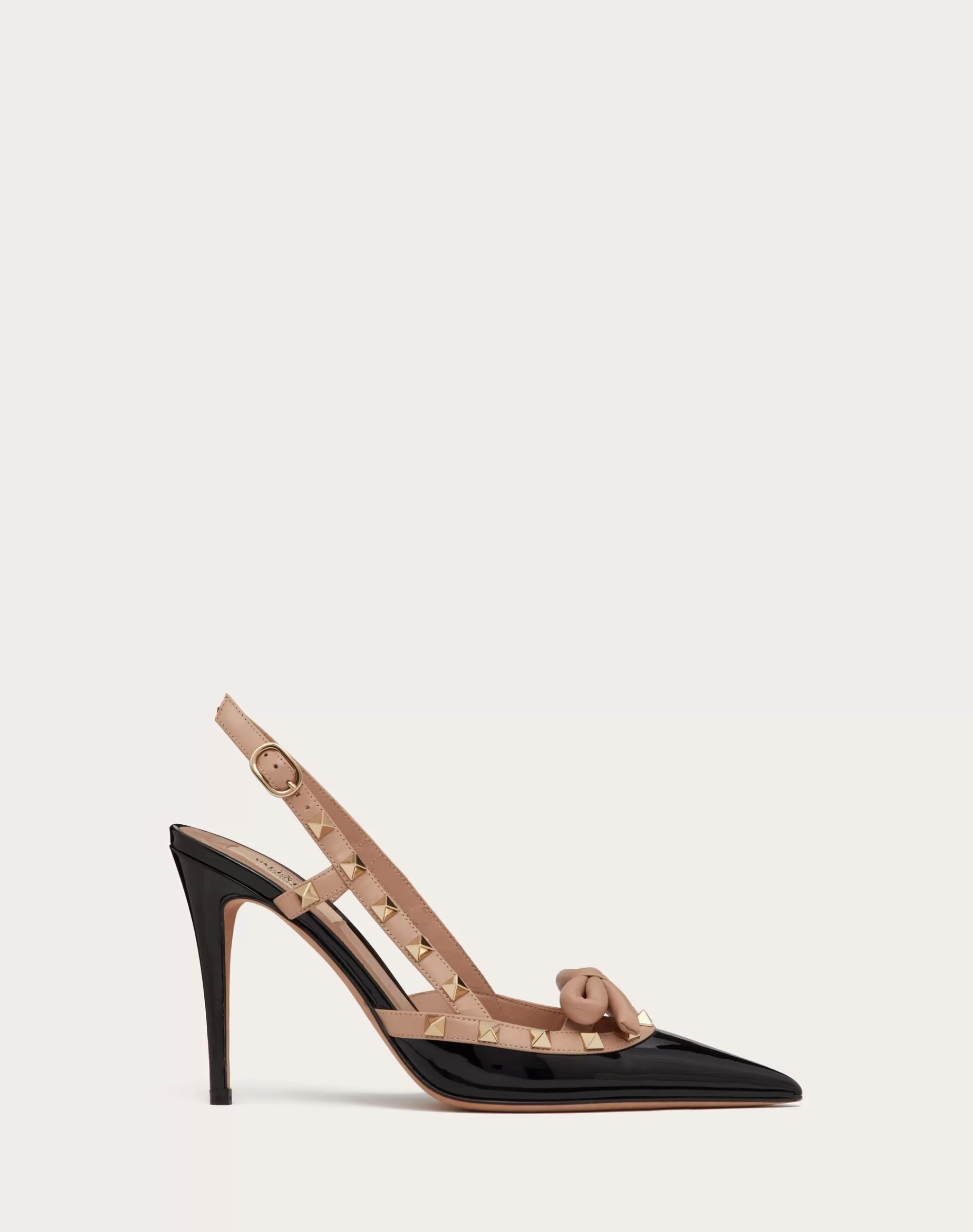 Valentino ROCKSTUD BOW SLINGBACK PATENT LEATHER PUMP 100MM Black Fashion