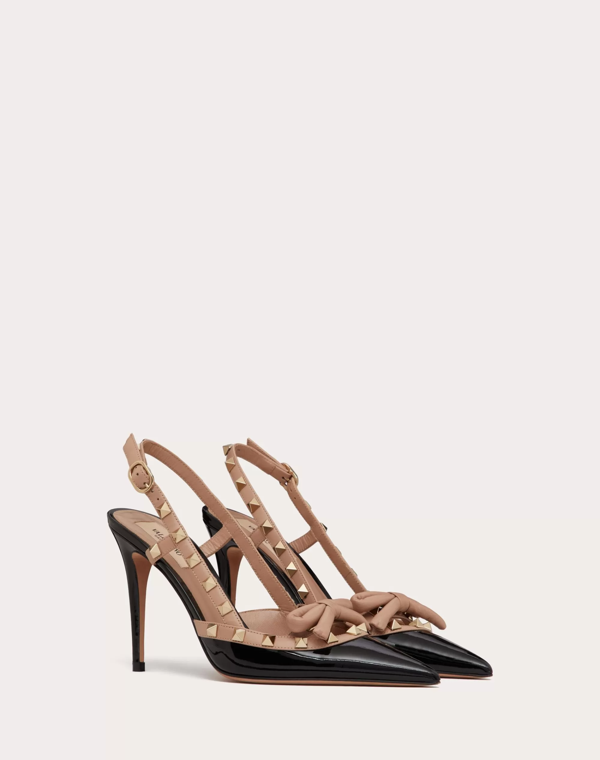 Valentino ROCKSTUD BOW SLINGBACK PATENT LEATHER PUMP 100MM Black Fashion