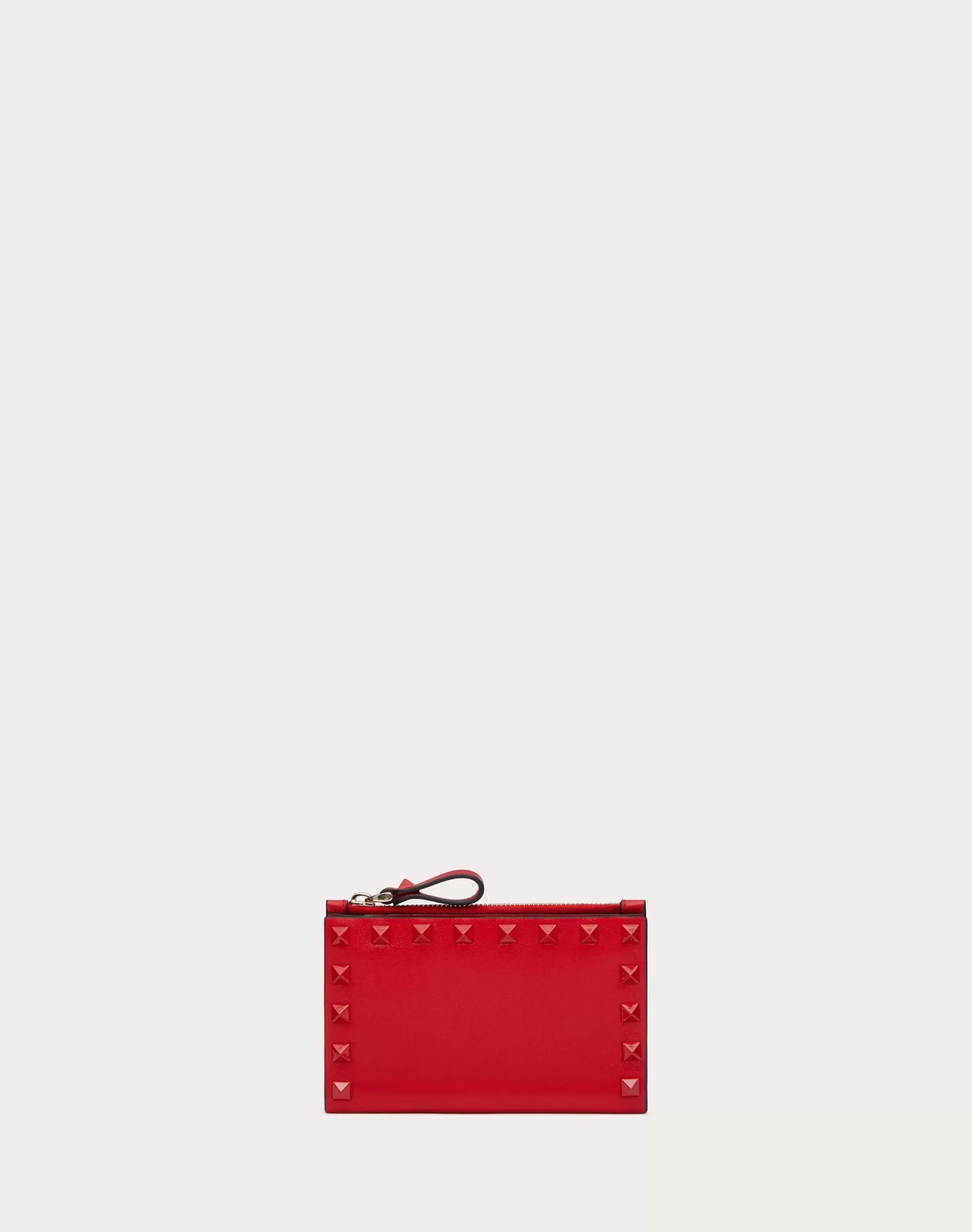 Valentino ROCKSTUD CALFSKIN CARDHOLDER WITH ZIP RougePur Flash Sale