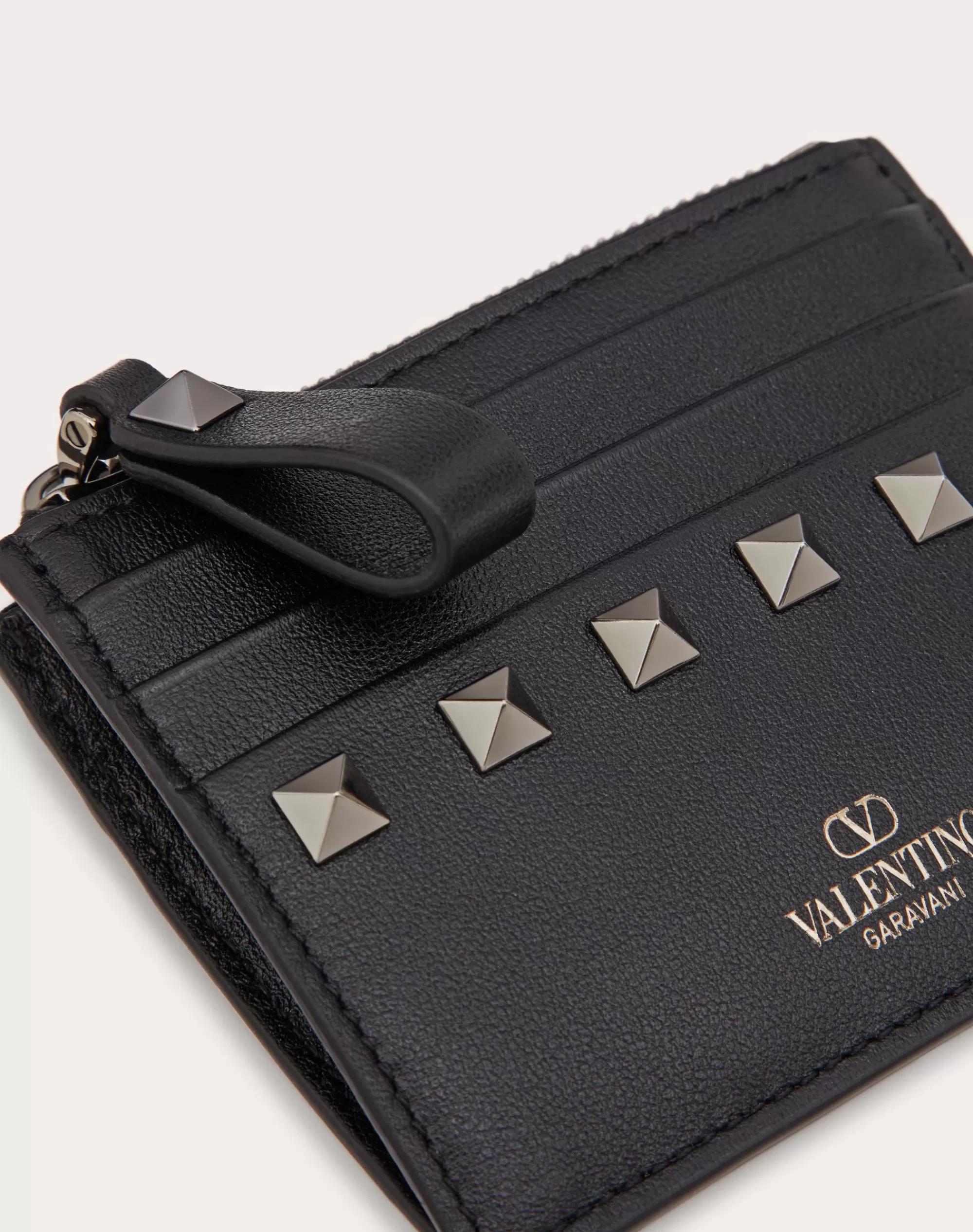 Valentino ROCKSTUD CALFSKIN CARDHOLDER WITH ZIPPER Black Best