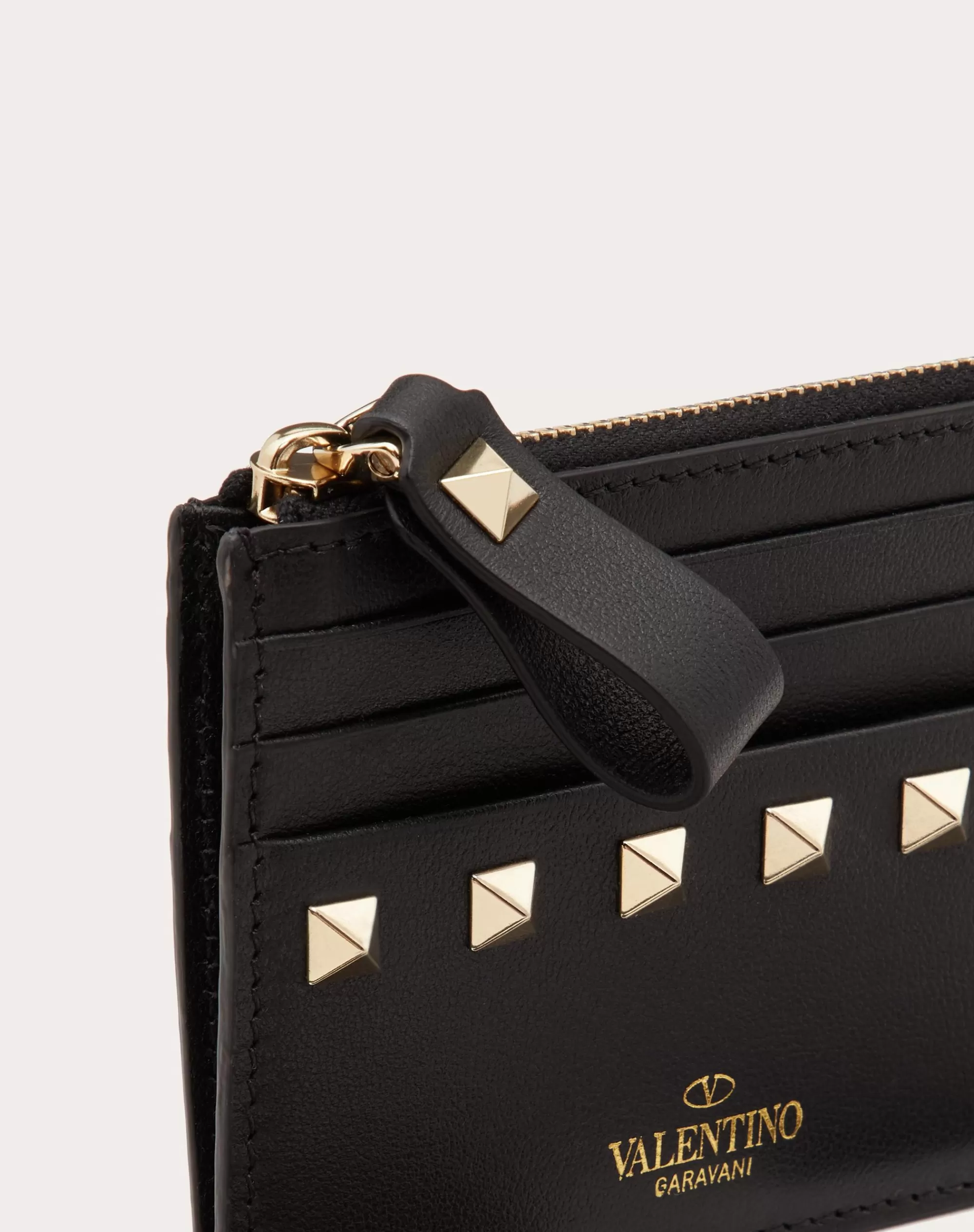 Valentino ROCKSTUD CALFSKIN CARDHOLDER WITH ZIPPER Clearance