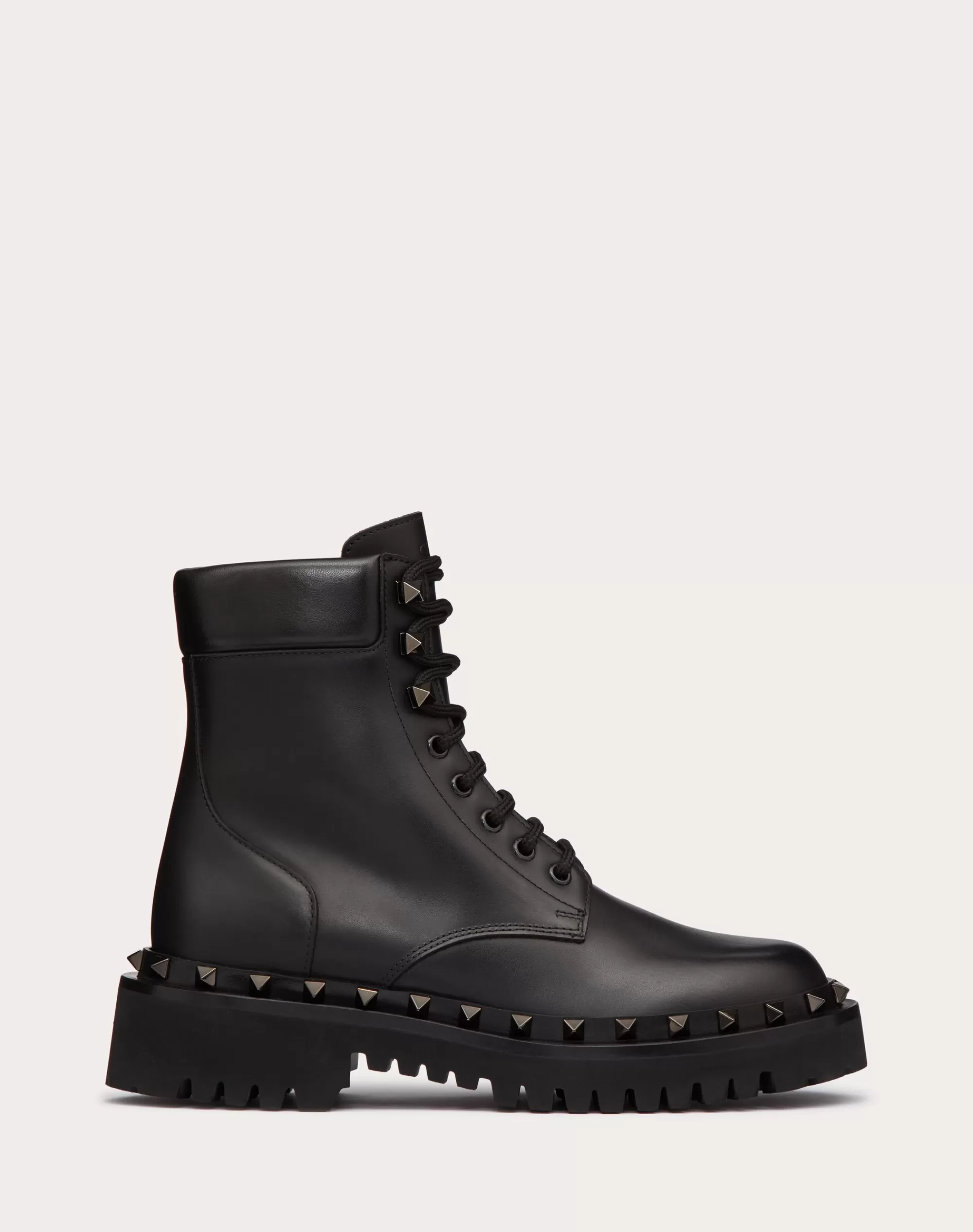 Valentino ROCKSTUD CALFSKIN COMBAT BOOT WITH MATCHING STUDS 50MM Black Shop