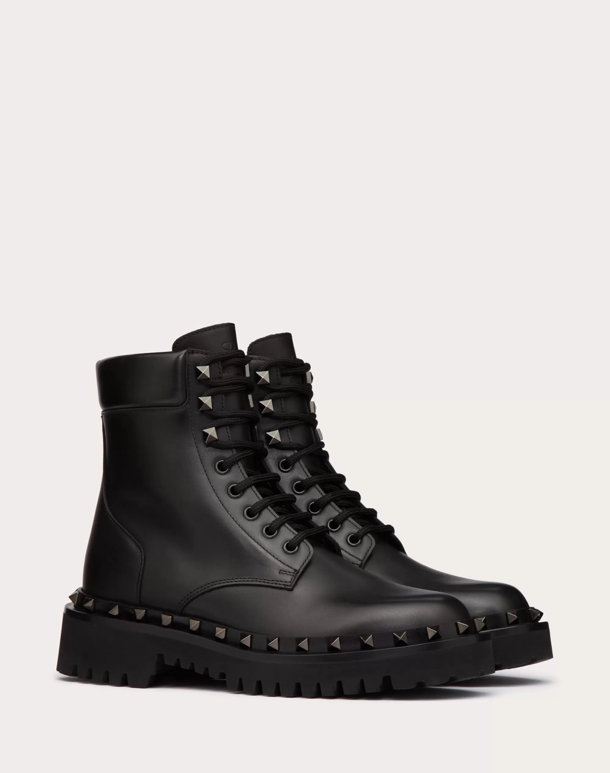 Valentino ROCKSTUD CALFSKIN COMBAT BOOT WITH MATCHING STUDS 50MM Black Shop