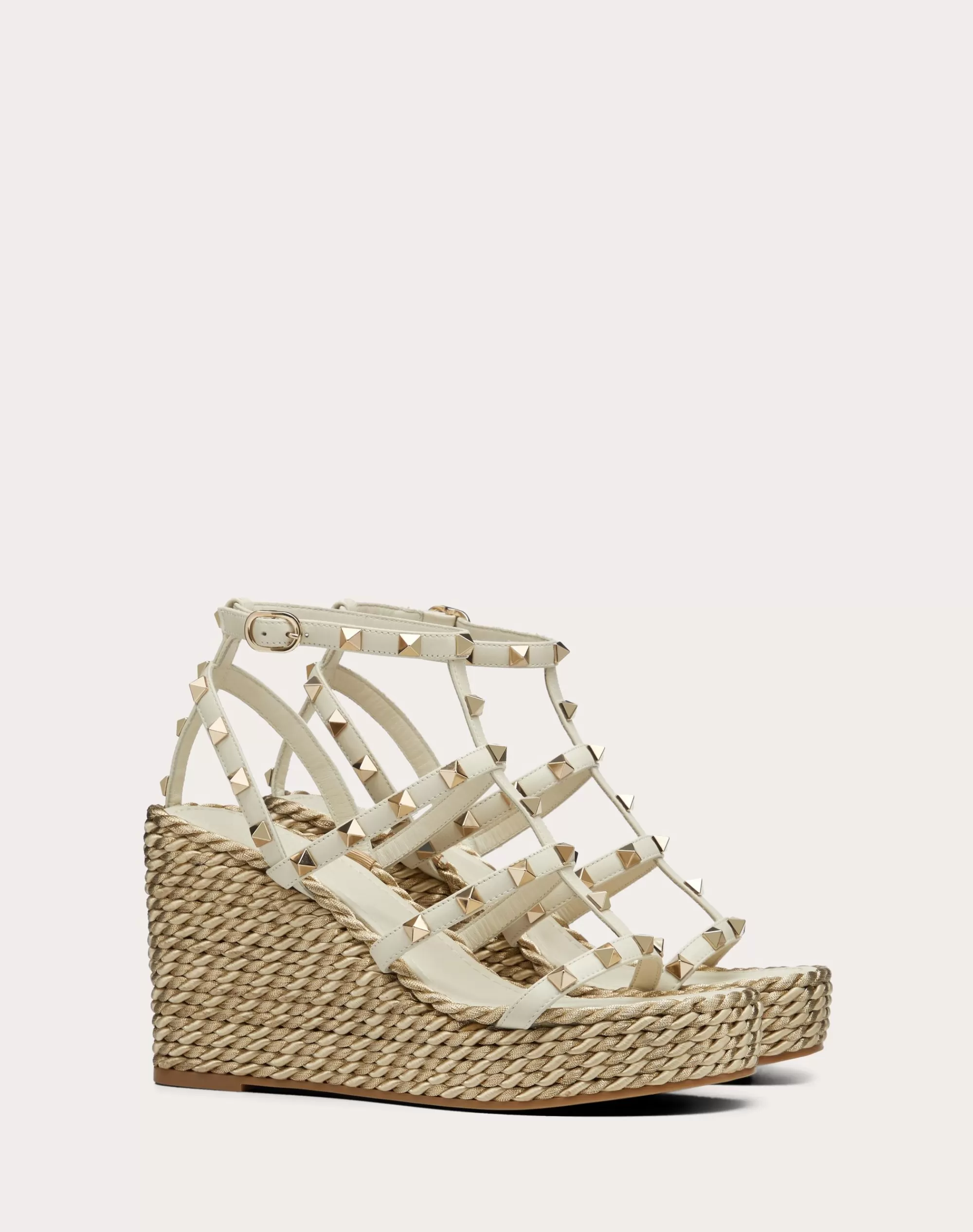 Valentino ROCKSTUD CALFSKIN WEDGE SANDAL WITH STRAPS 95 MM LightIvory Cheap