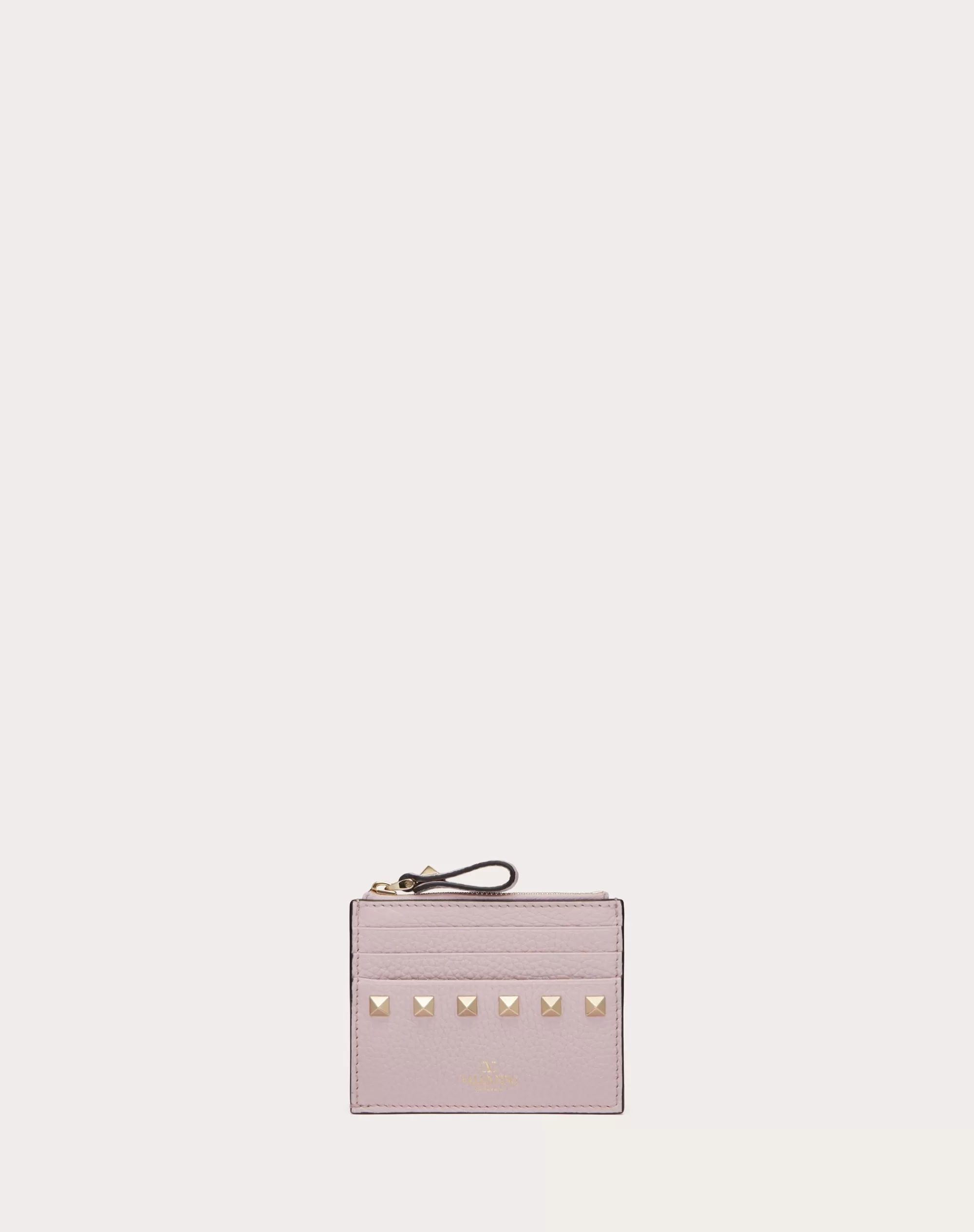 Valentino ROCKSTUD GRAINY CALFSKIN CARDHOLDER WITH ZIPPER WaterLilac Store