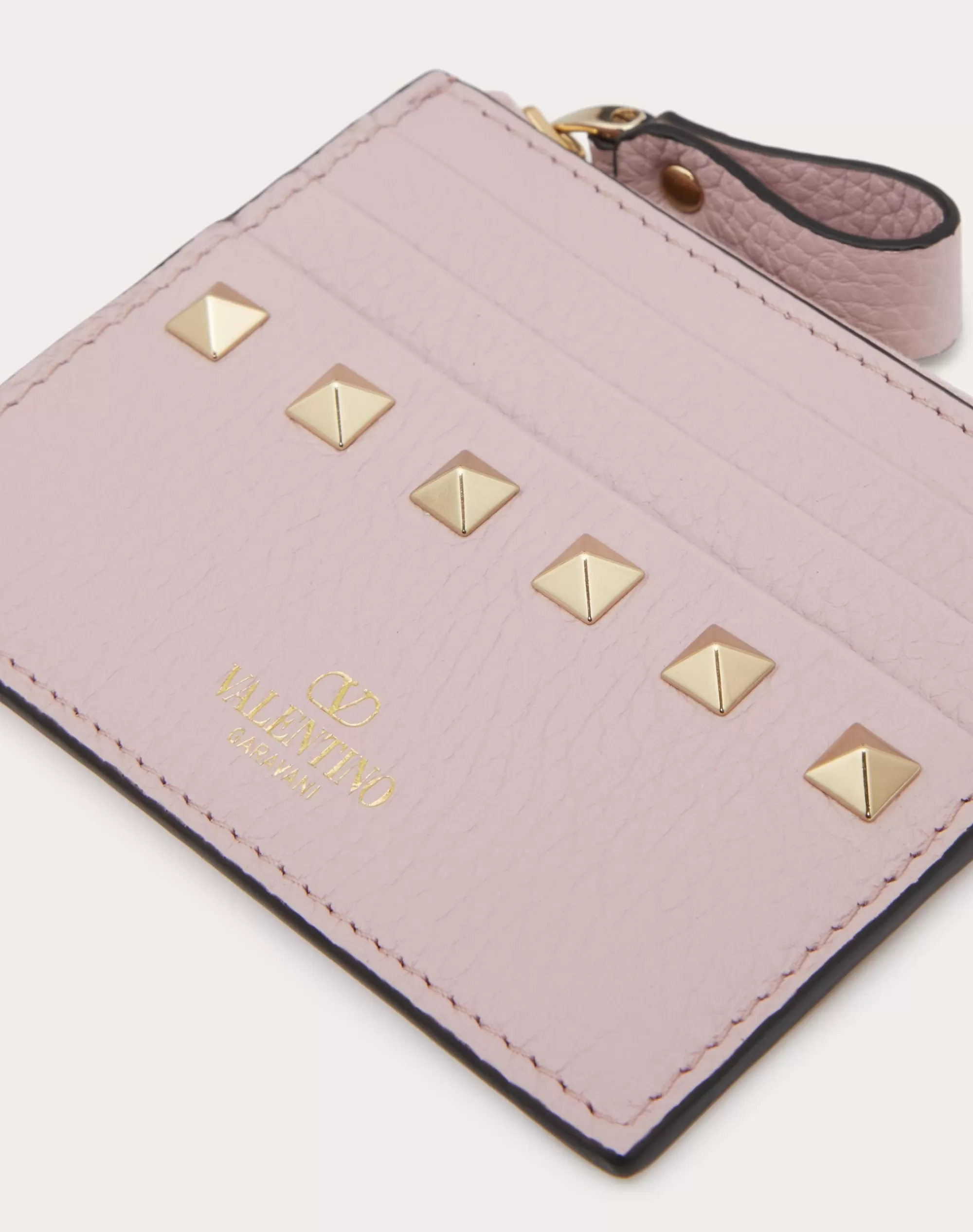 Valentino ROCKSTUD GRAINY CALFSKIN CARDHOLDER WITH ZIPPER WaterLilac Store