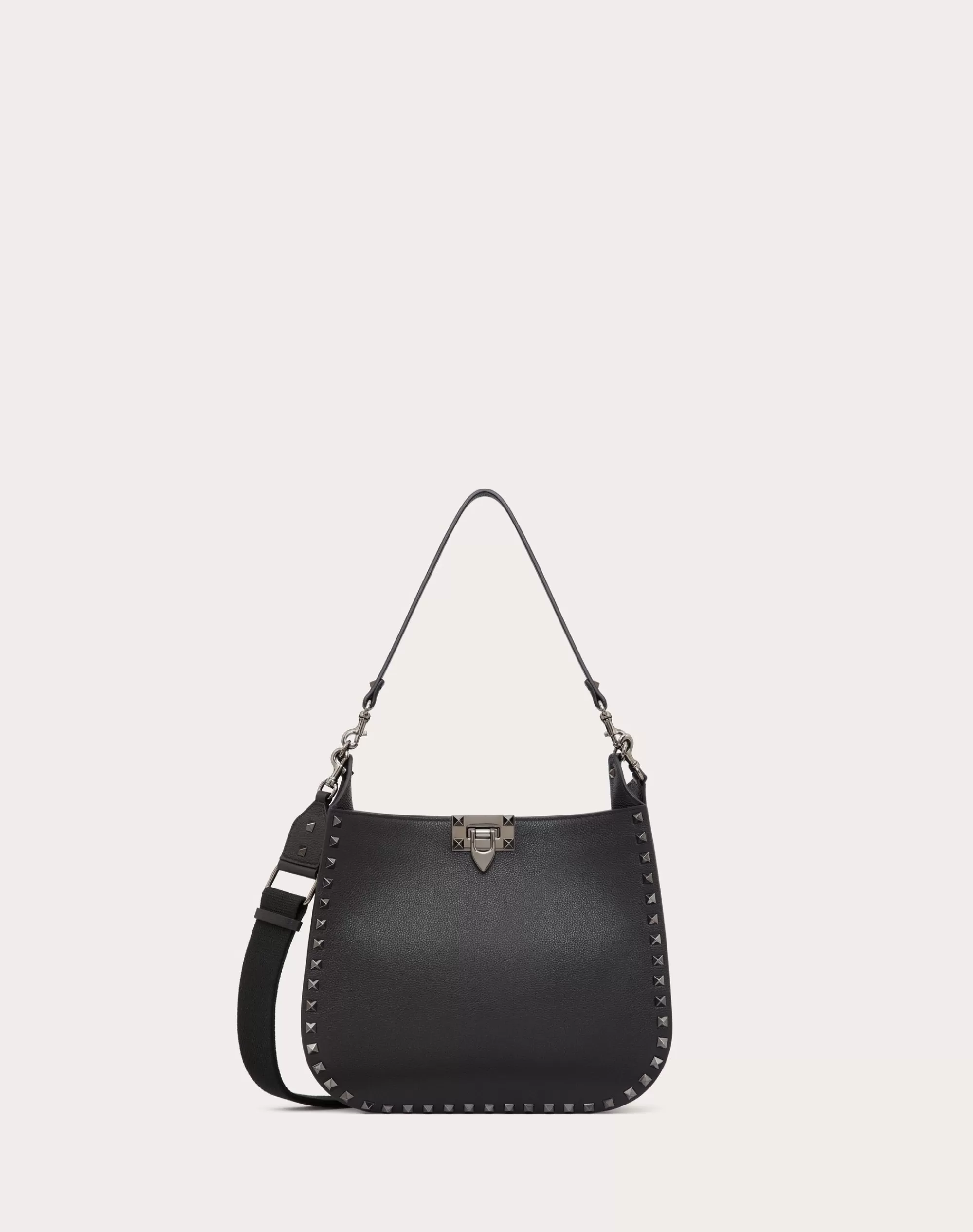 Valentino ROCKSTUD GRAINY CALFSKIN HOBO BAG Black Best