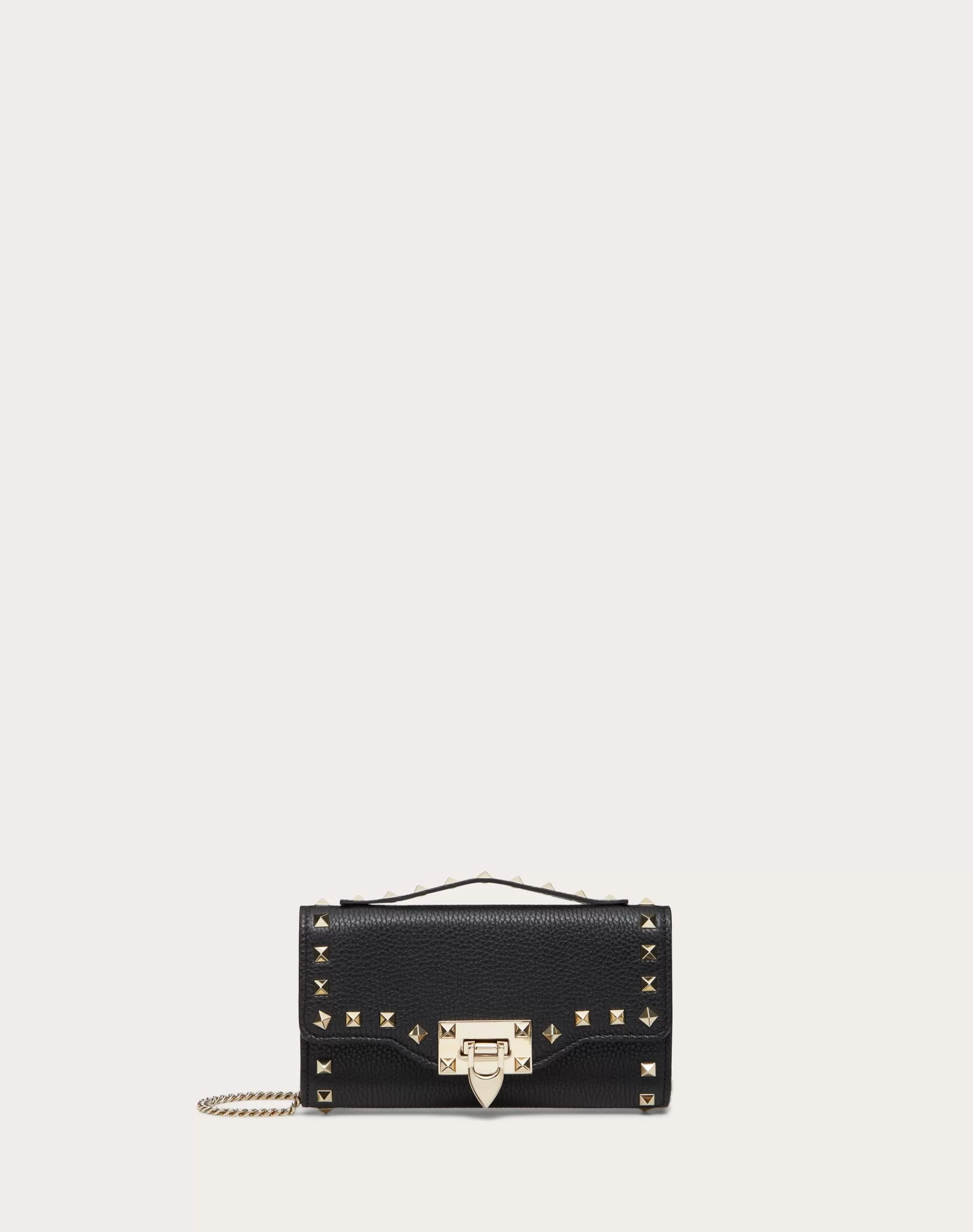 Valentino ROCKSTUD GRAINY CALFSKIN WALLET WITH CHAIN STRAP Clearance